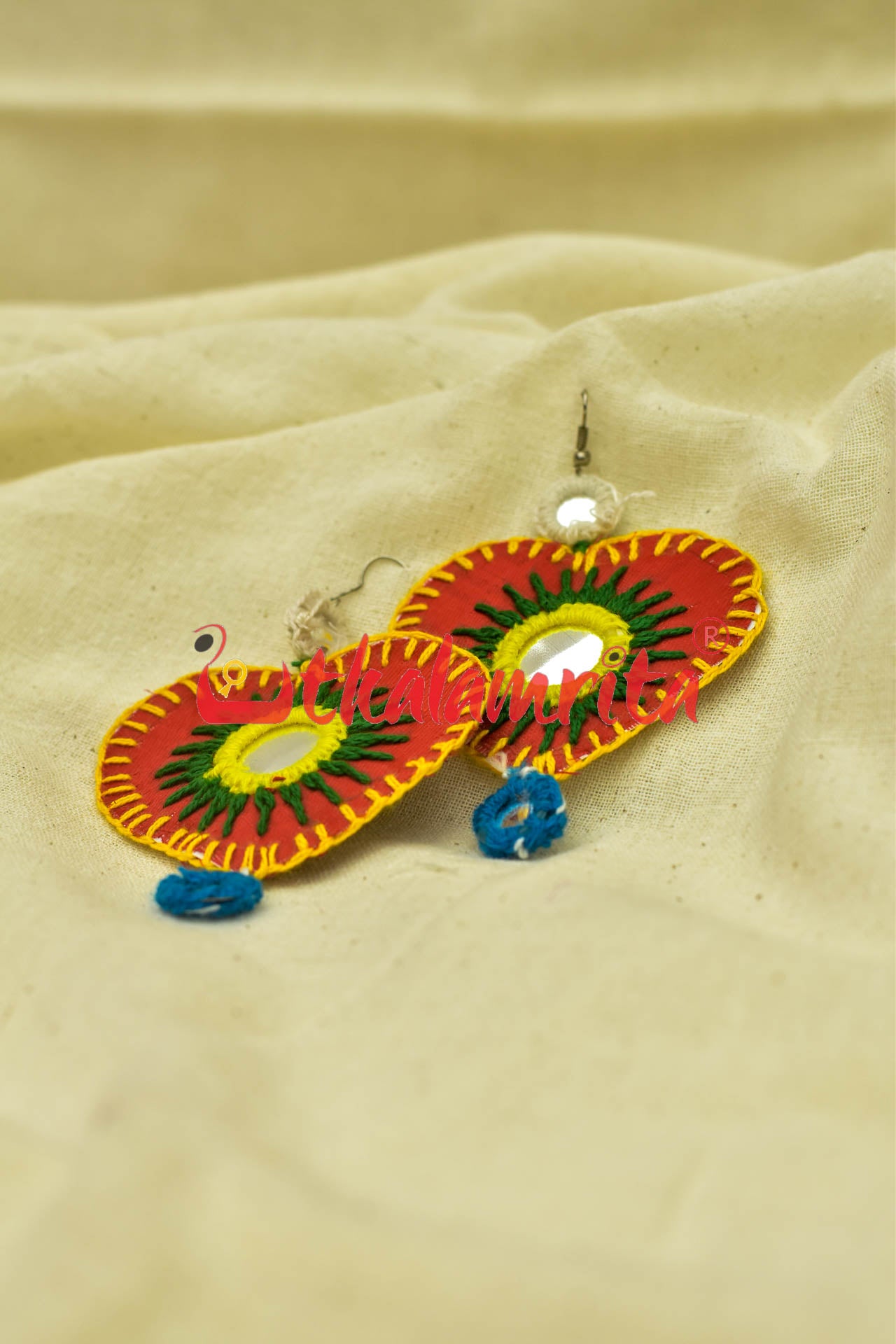 Red Hearts Double Mirrors (Pipli applique danglers)