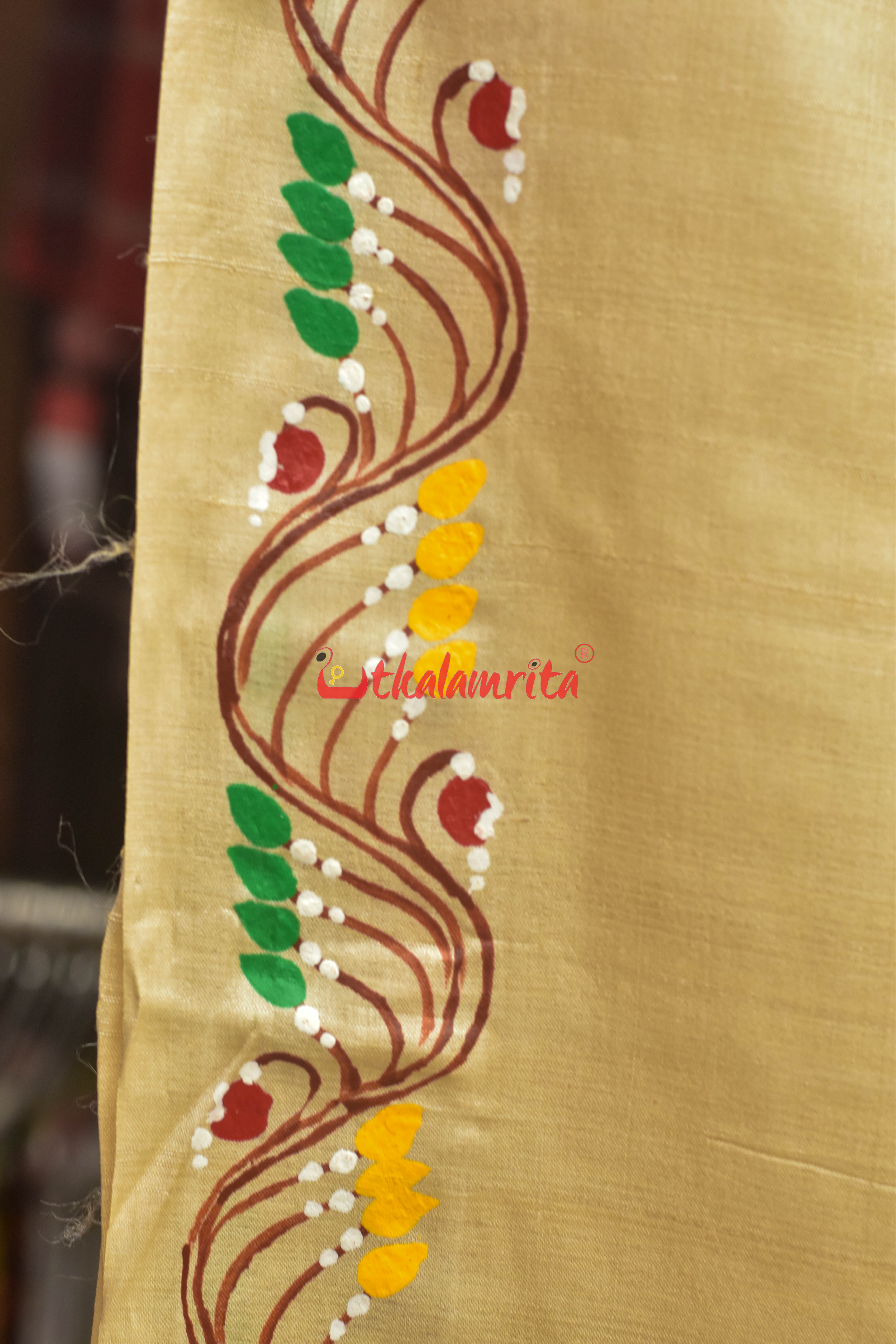 Sakuntala and Deer Pattachitra Tussar Silk Saree