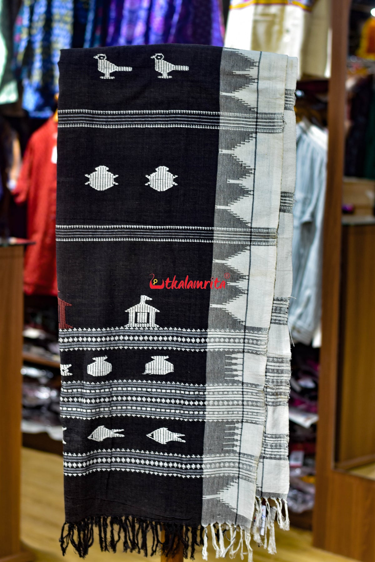 Charcoal Black White Body Motives Kotpad (Dupatta)