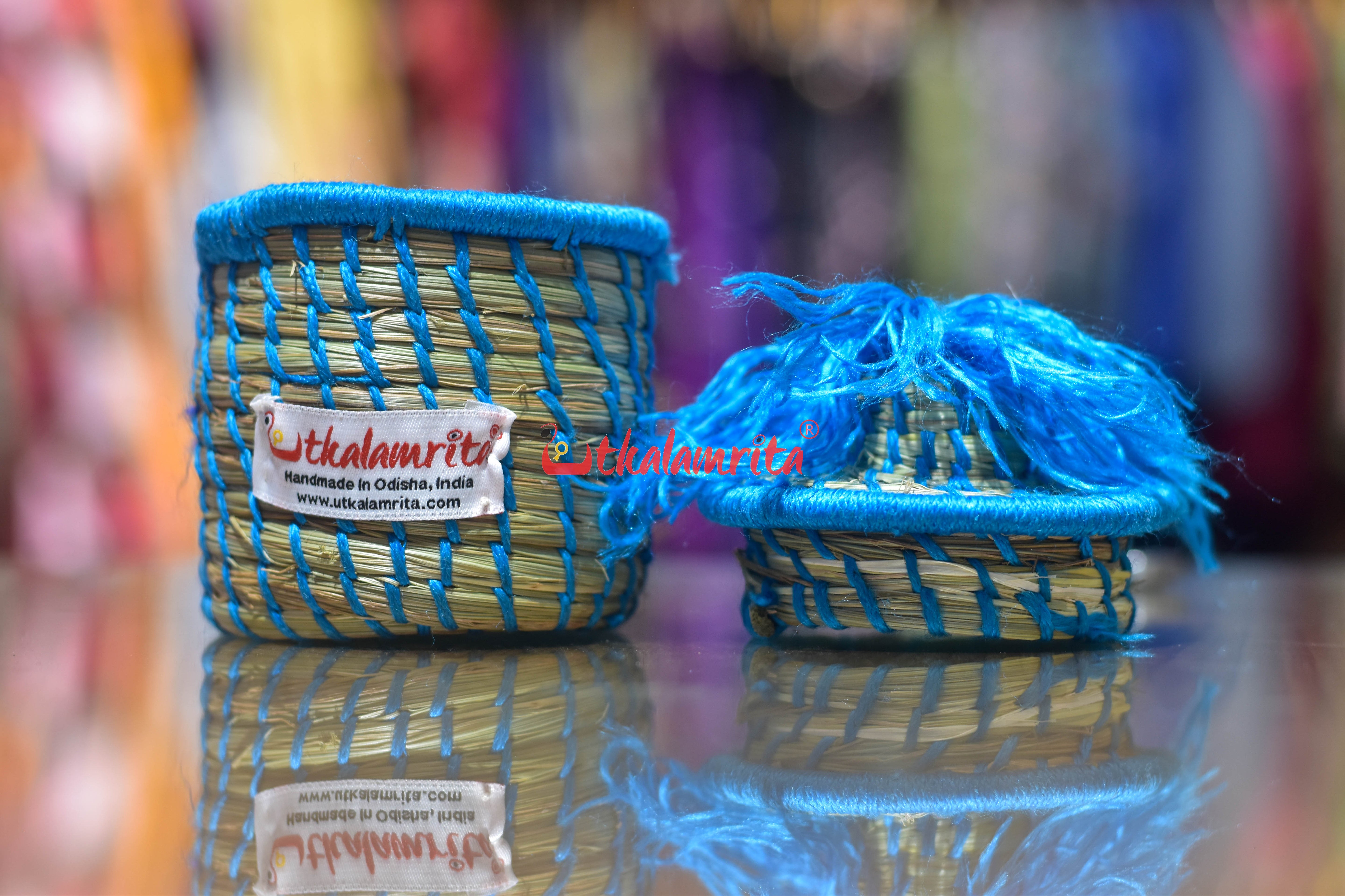 Sabai Grass Chuti Thread Jewellery Box Blue