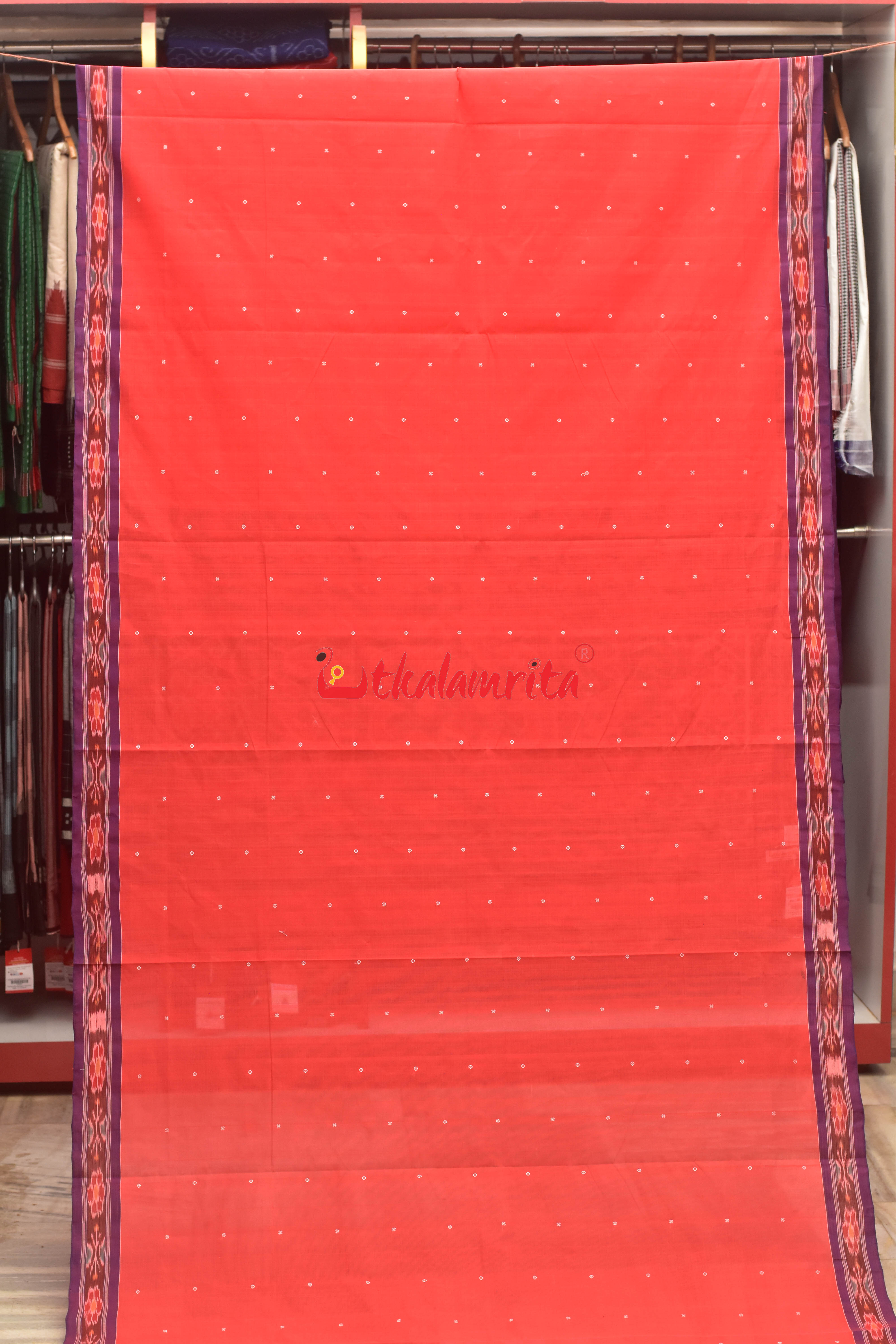 Tomato Red Pittala Single Cotton Saree