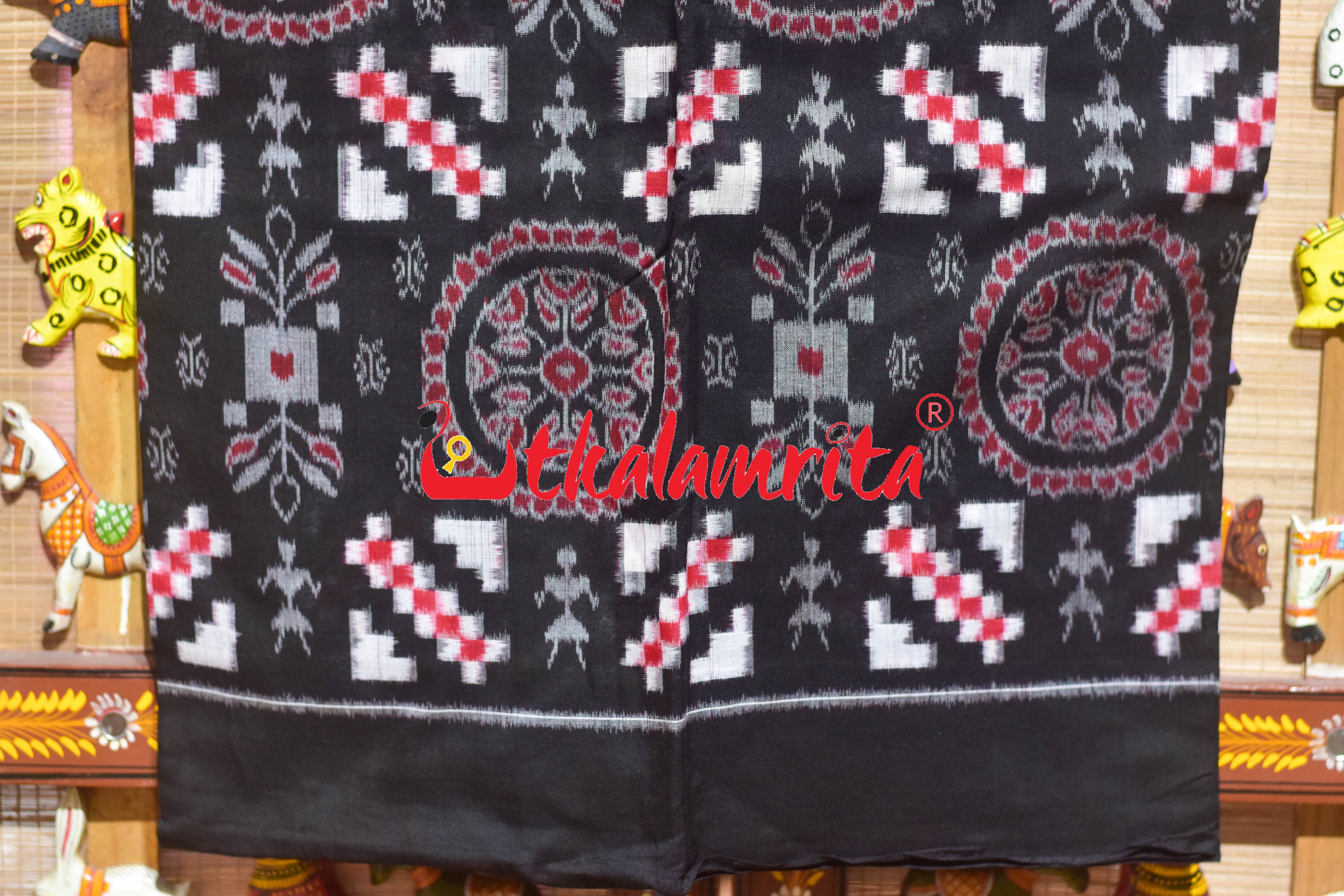 Black Red Jhoti Pasapali Sambalpuri Cotton Dress Set