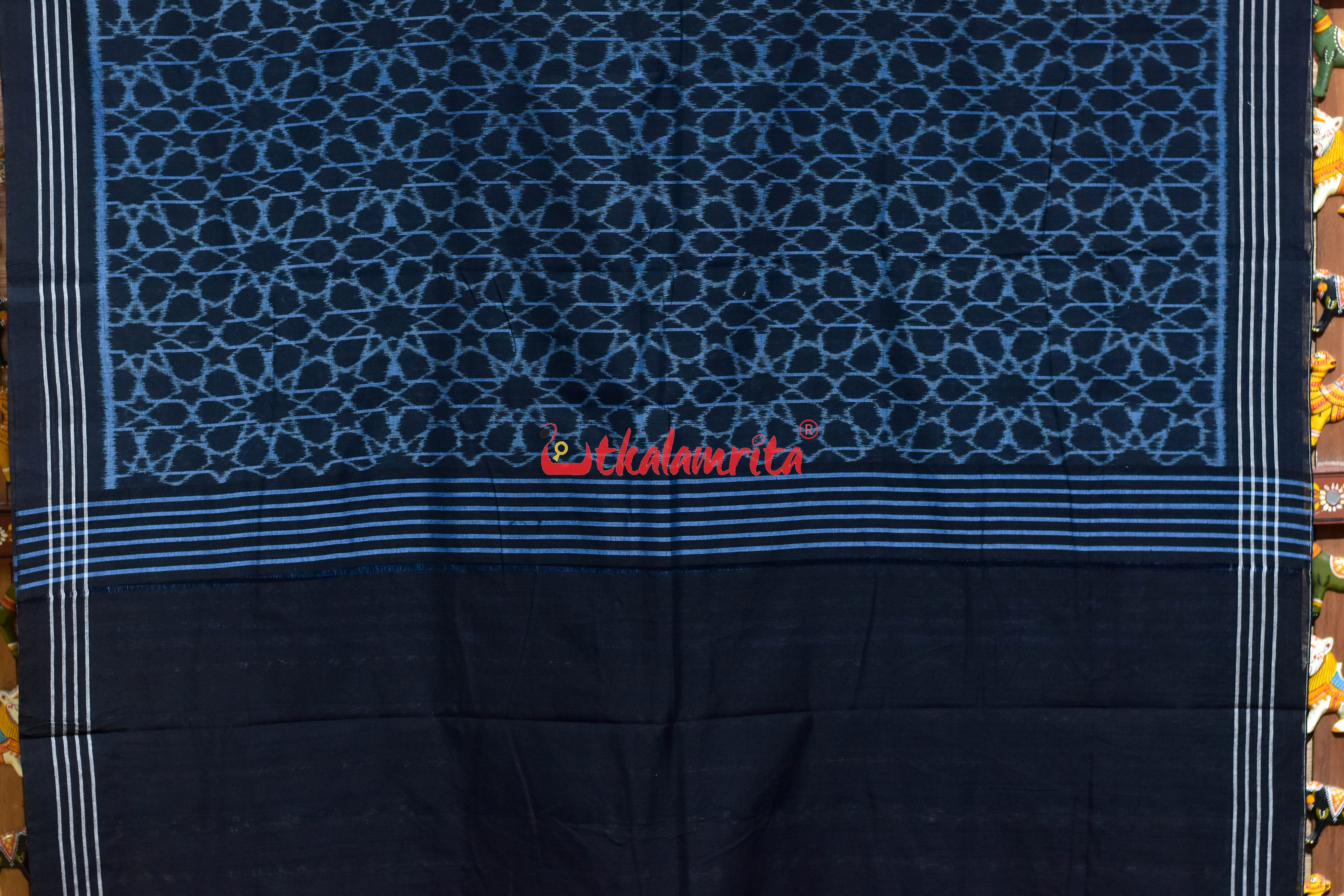 Black Mandala Art Khandua Cotton Saree