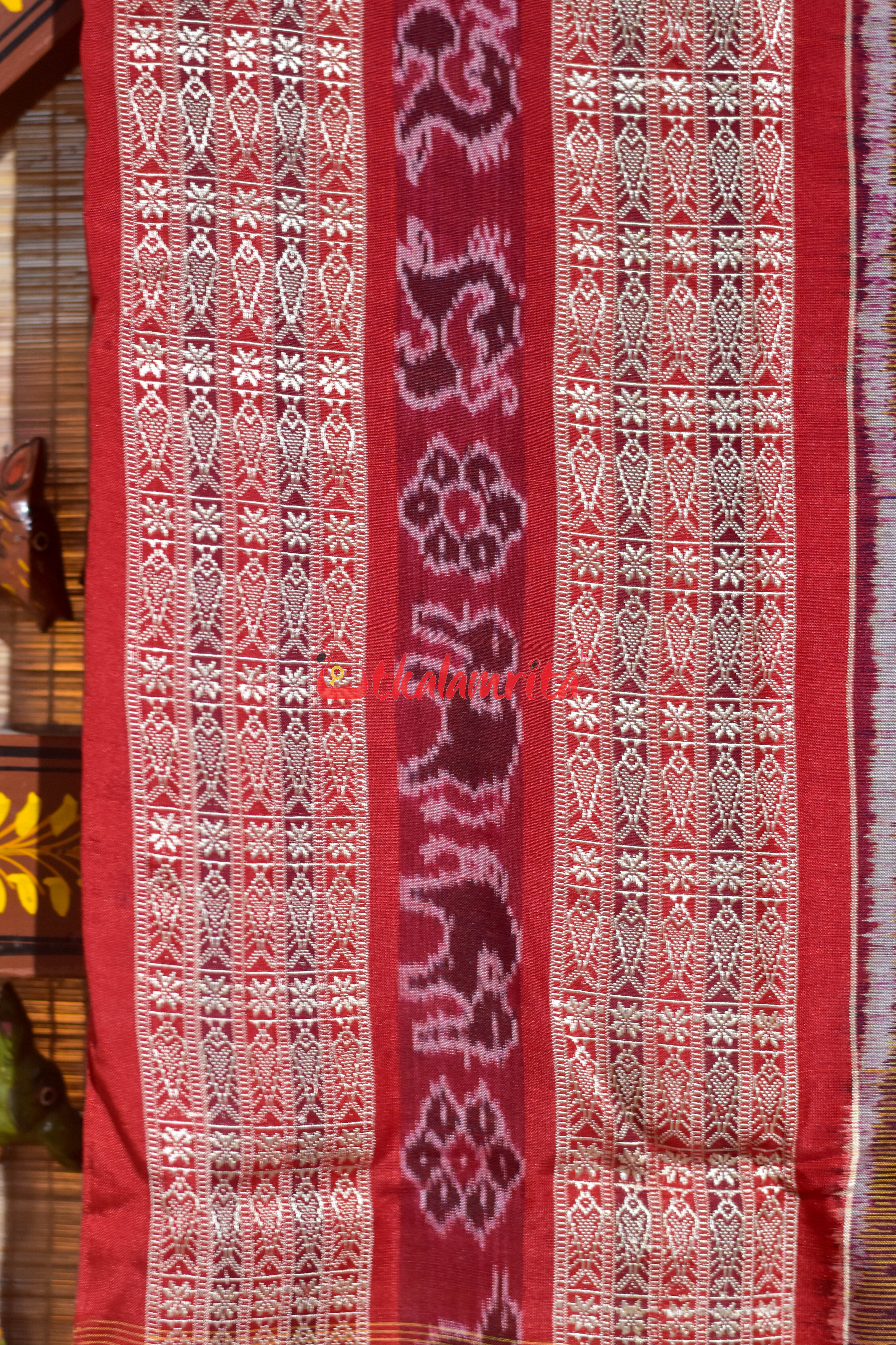 Brown Peach Optical Illusions Sambalpuri Cotton Saree