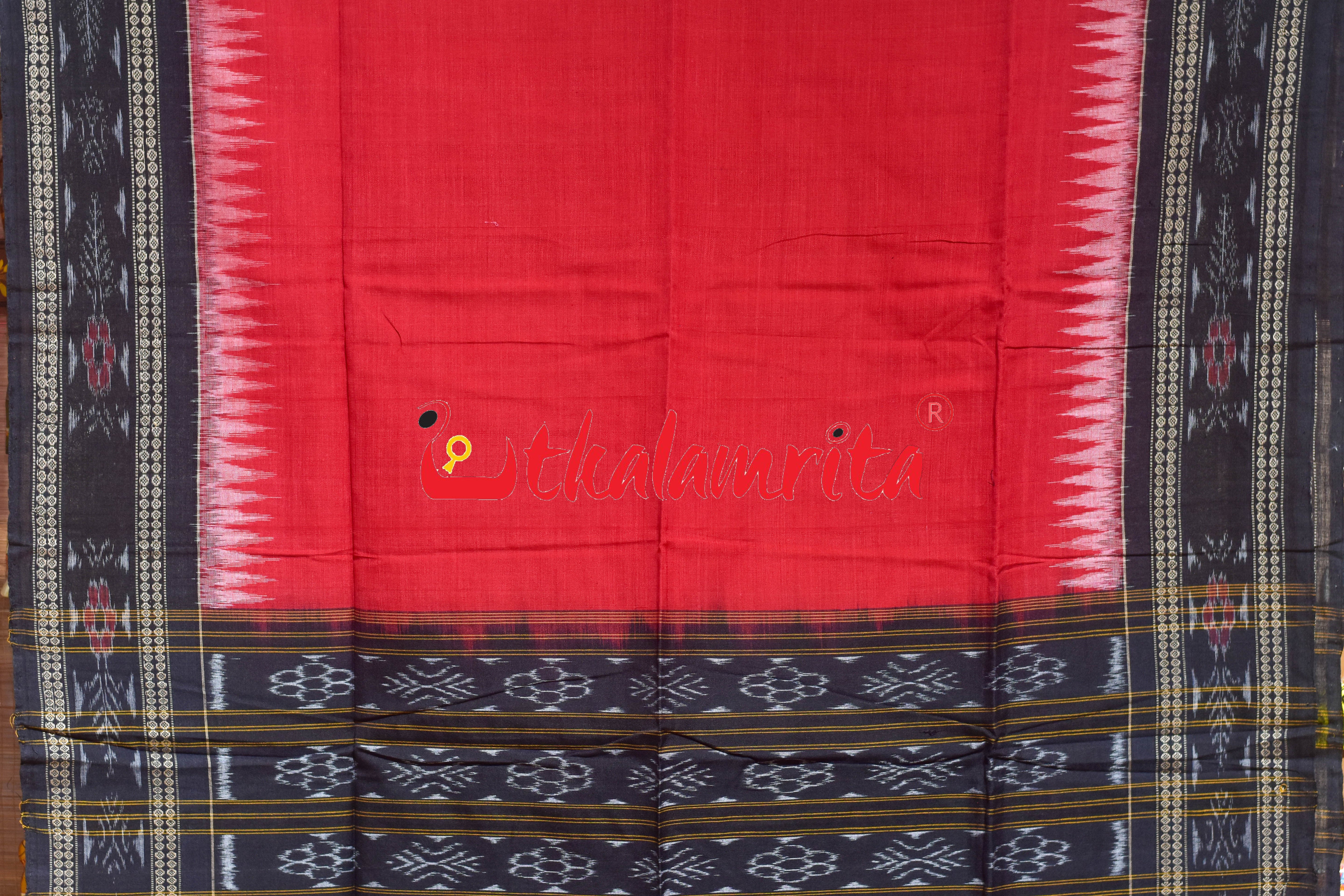 Black Red Jhoti Pasapali Sambalpuri Cotton Dress Set