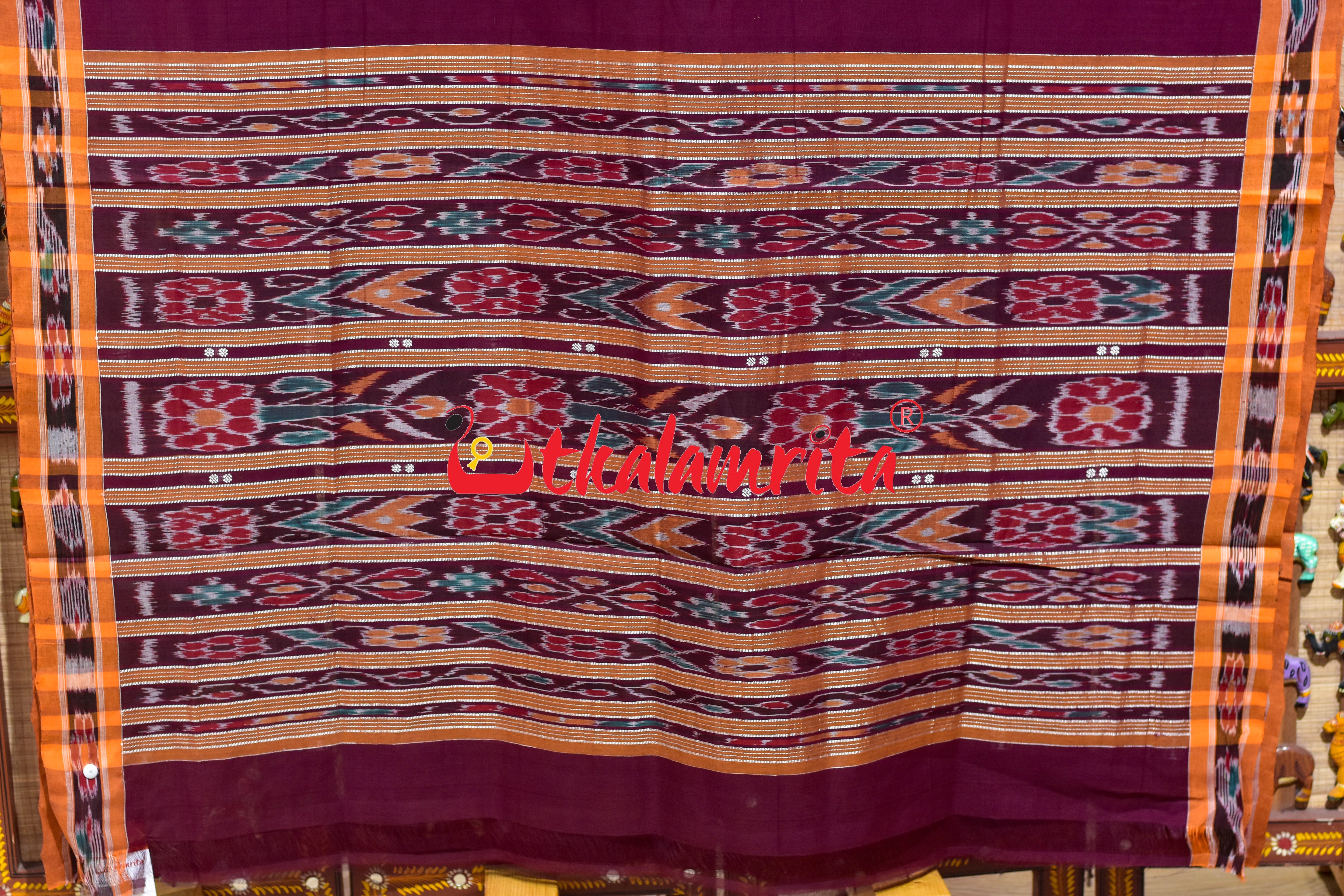 Coffee Orange Pittala Single Cotton Saree