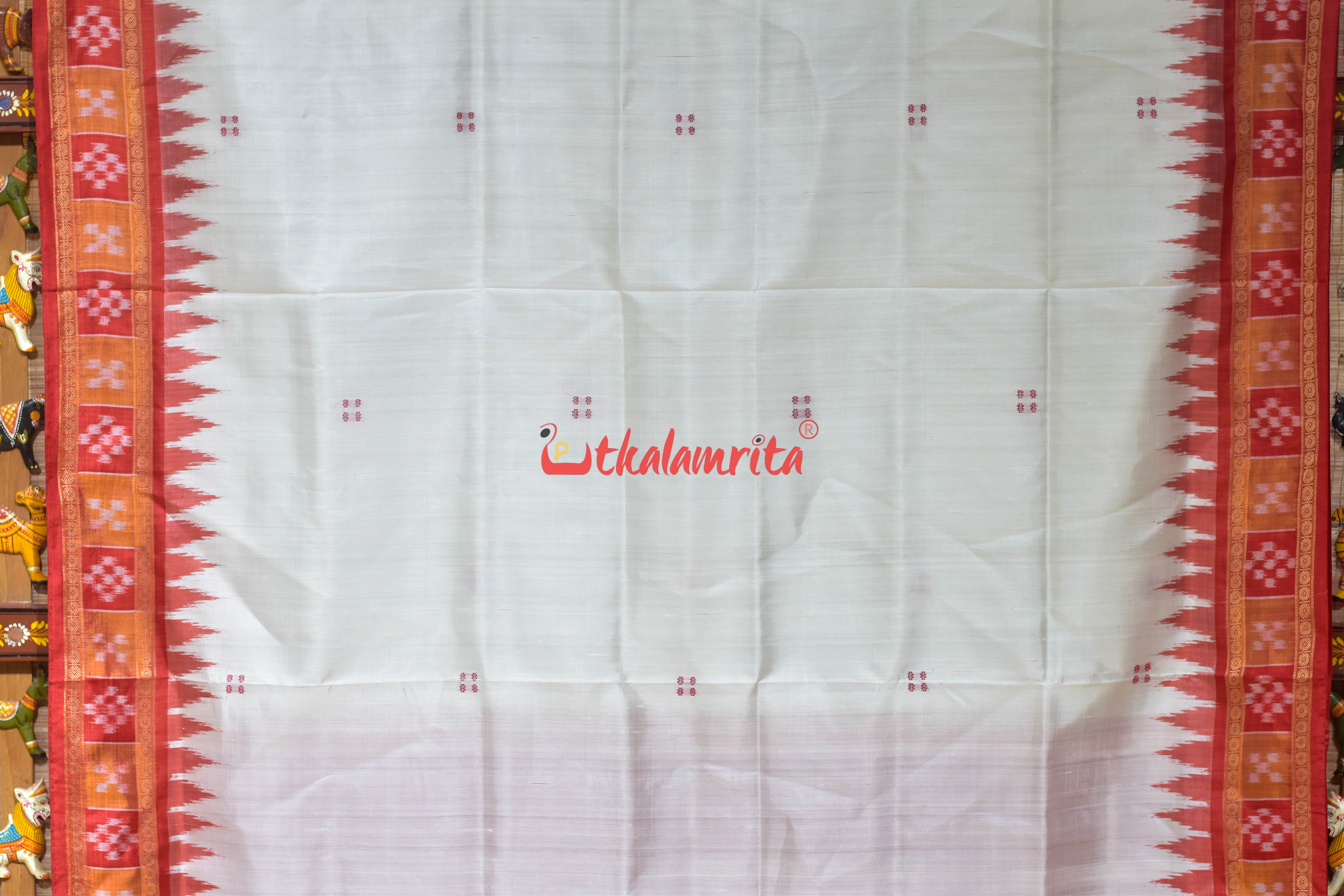 Red Orange Pasapali with Swastik Anchal Khandua Silk Saree