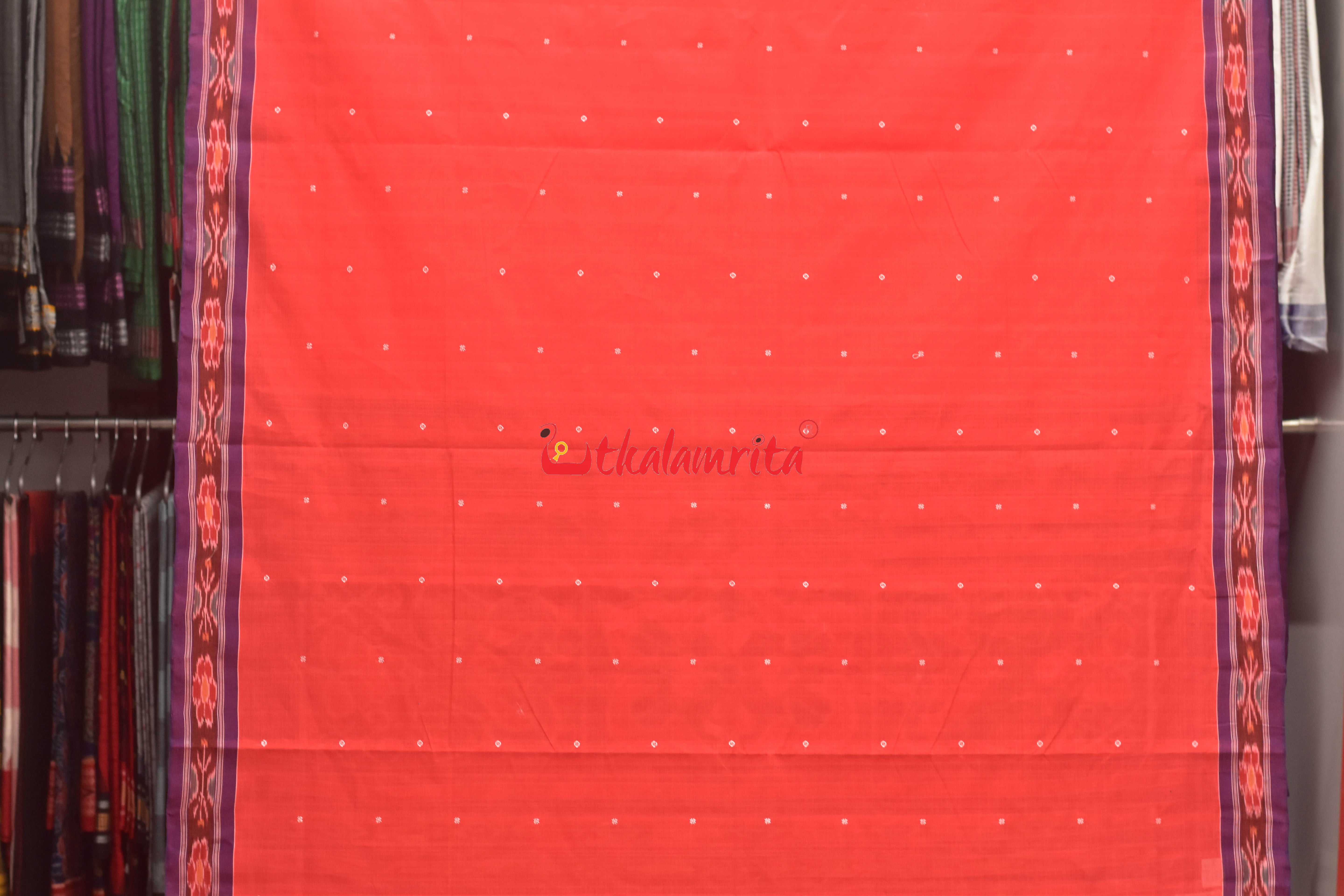 Tomato Red Pittala Single Cotton Saree