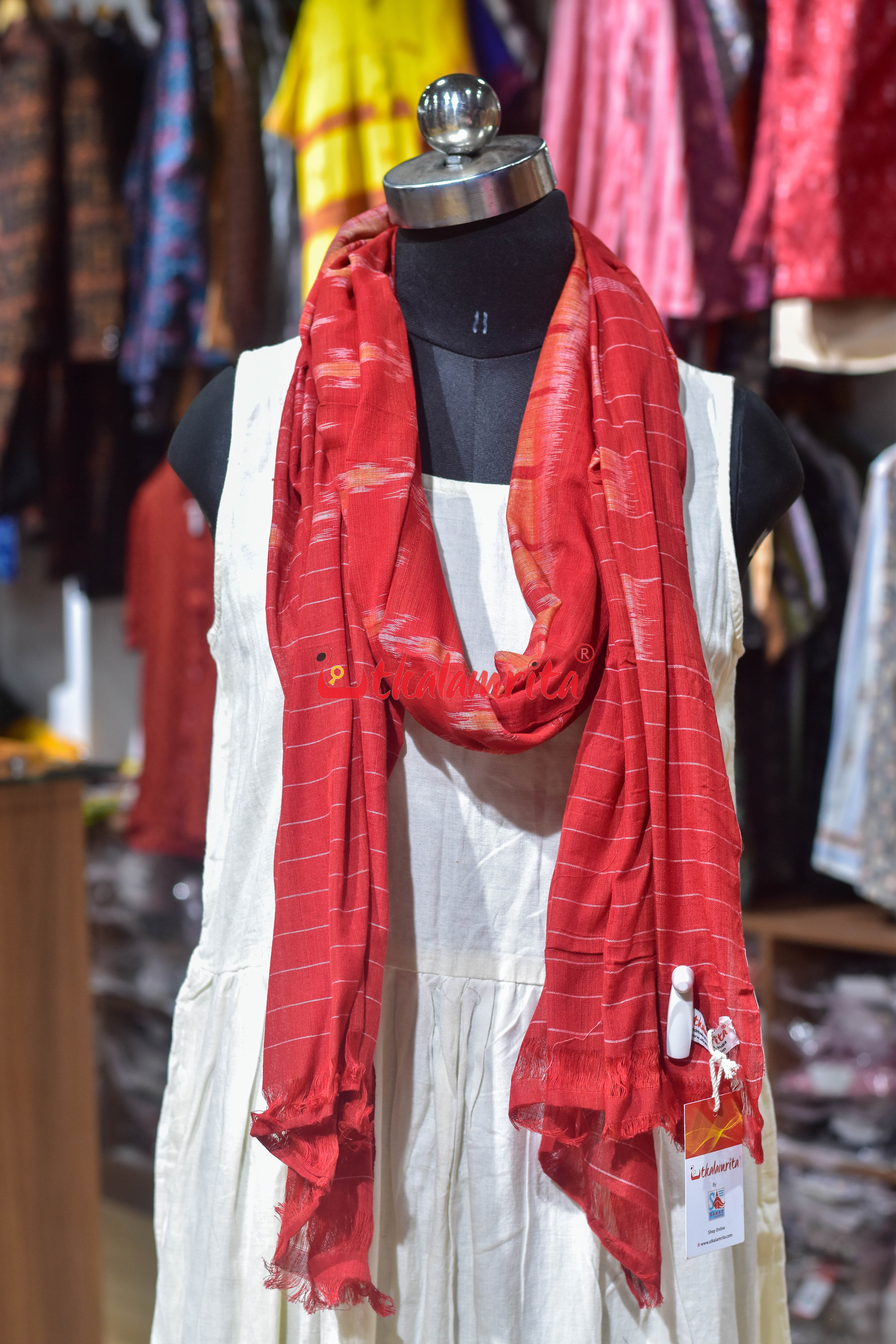 Red Marigold Body Bandha Khandua Cotton (Dupatta)