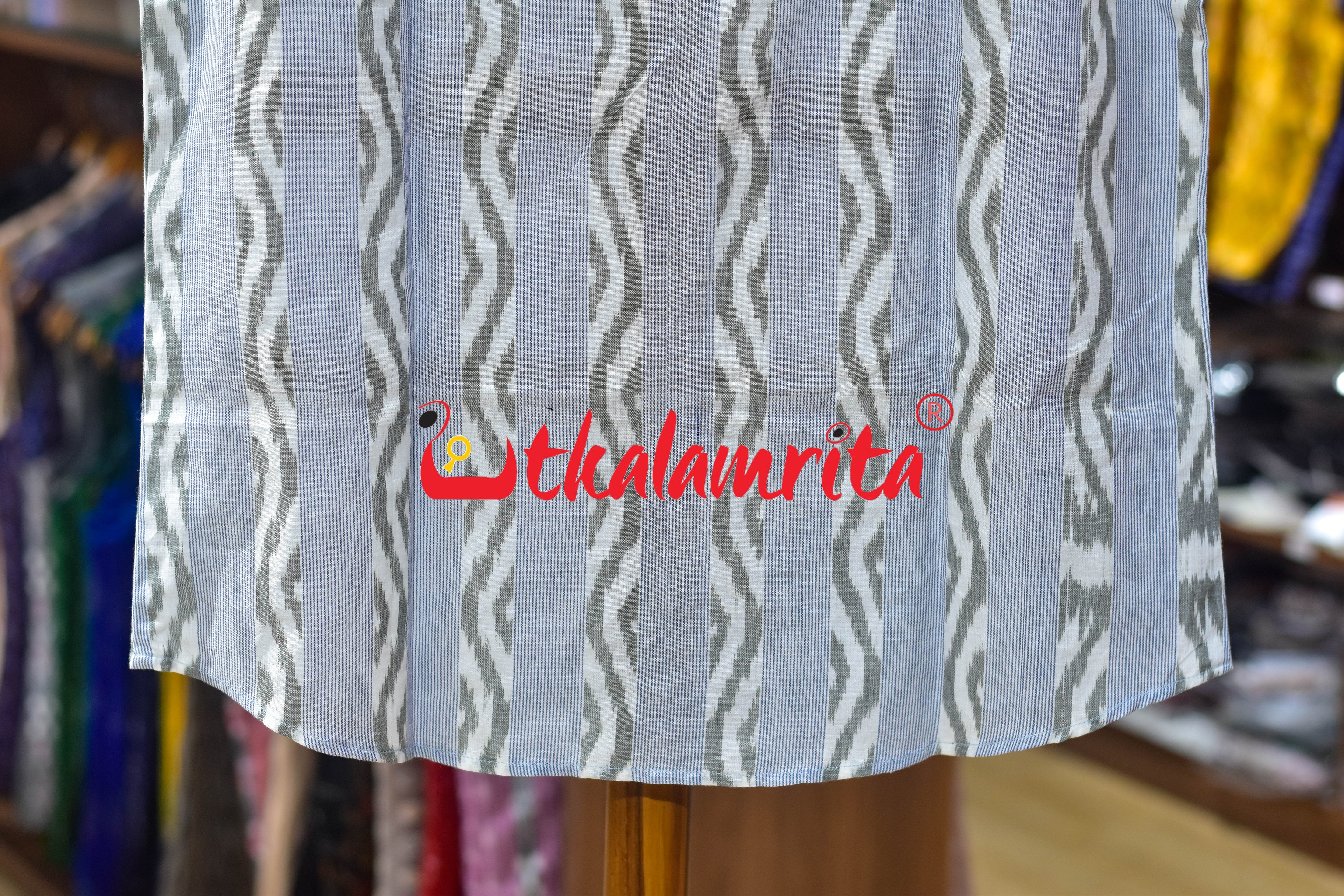 White Blue Lahari Lines Cotton (Men's Half Shirt)