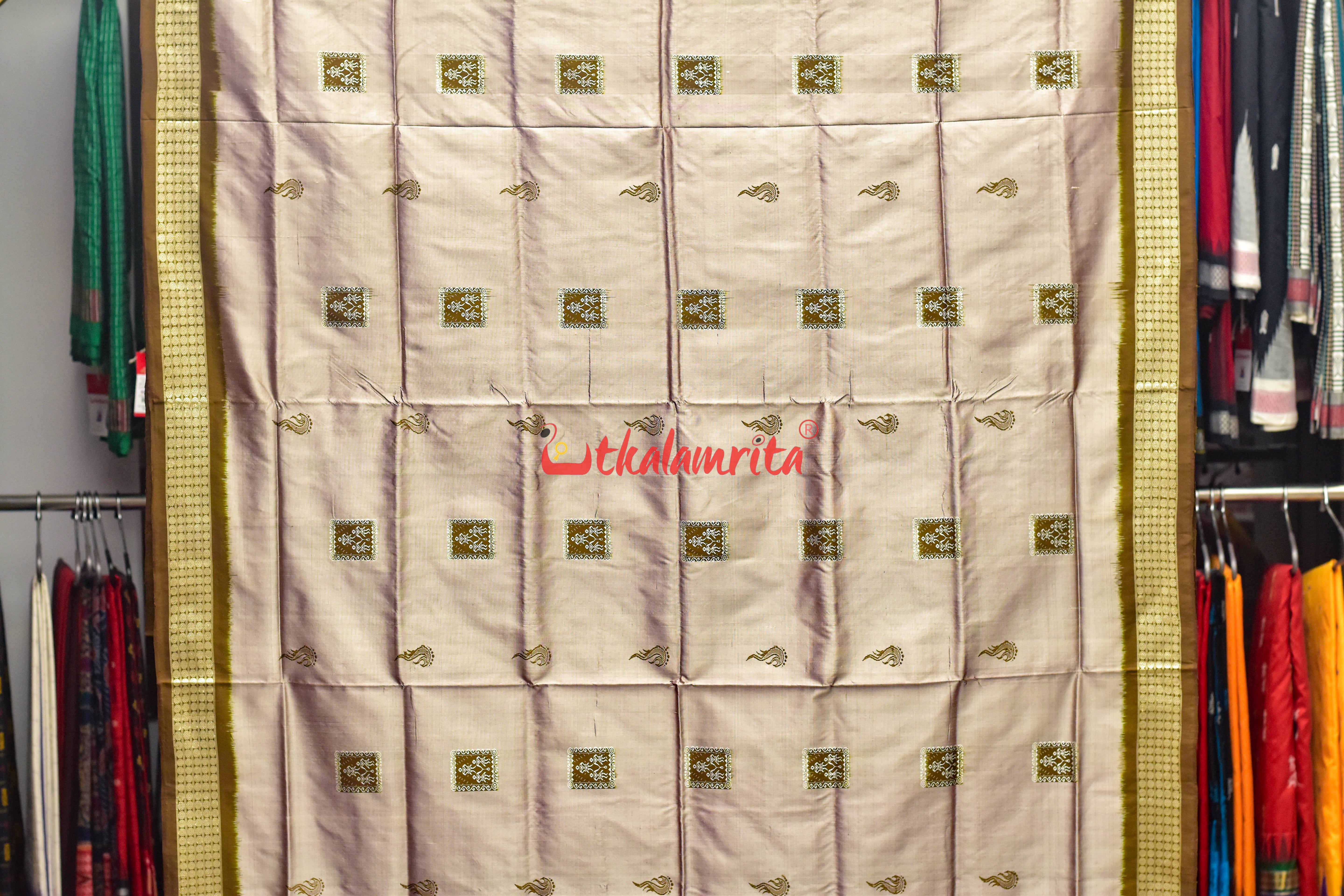 Box Bomkai Peach Janhiphuliya Bomkai Silk Saree