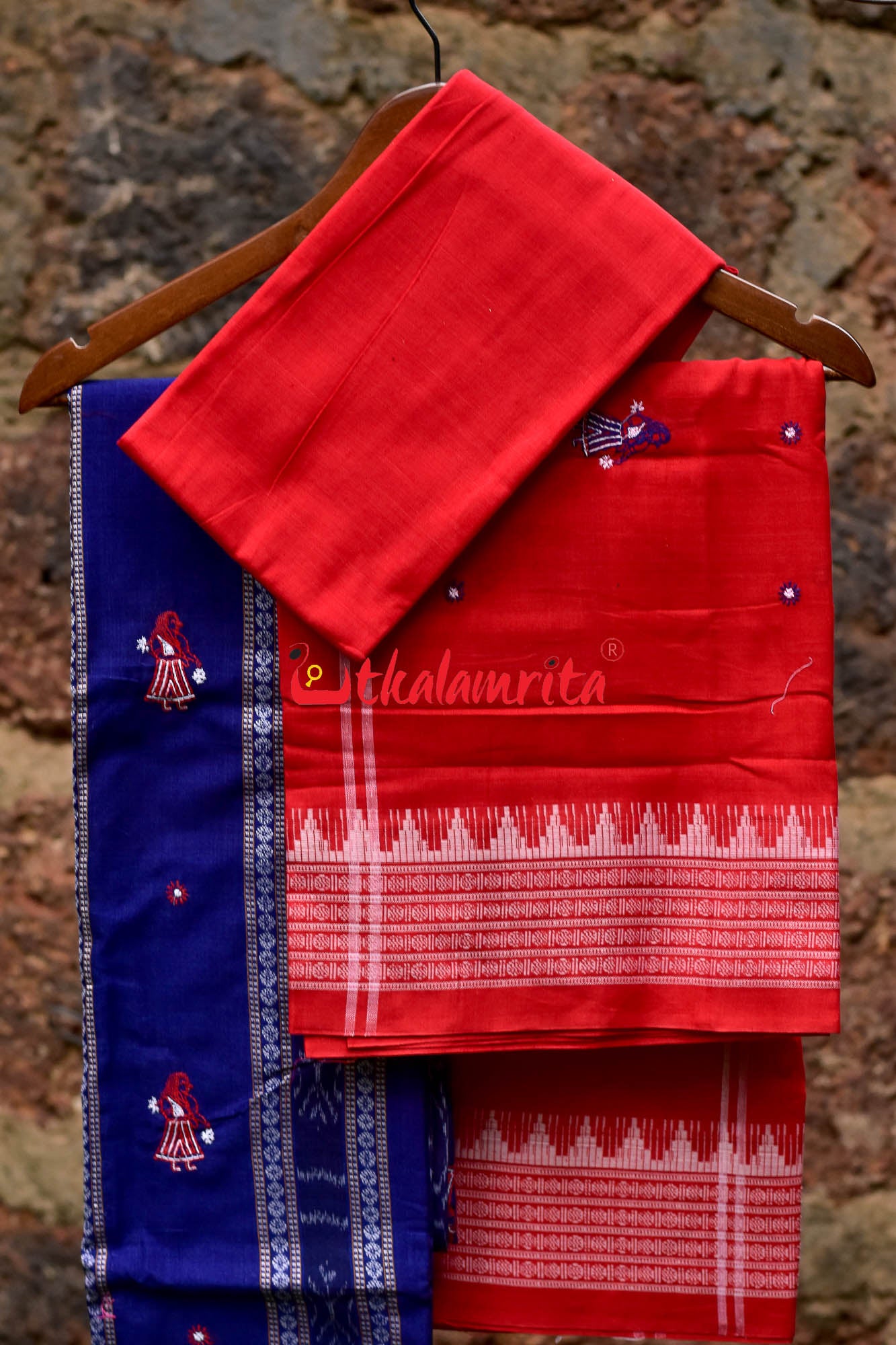 Navy Blue Red Doll Bomkai Dress Set
