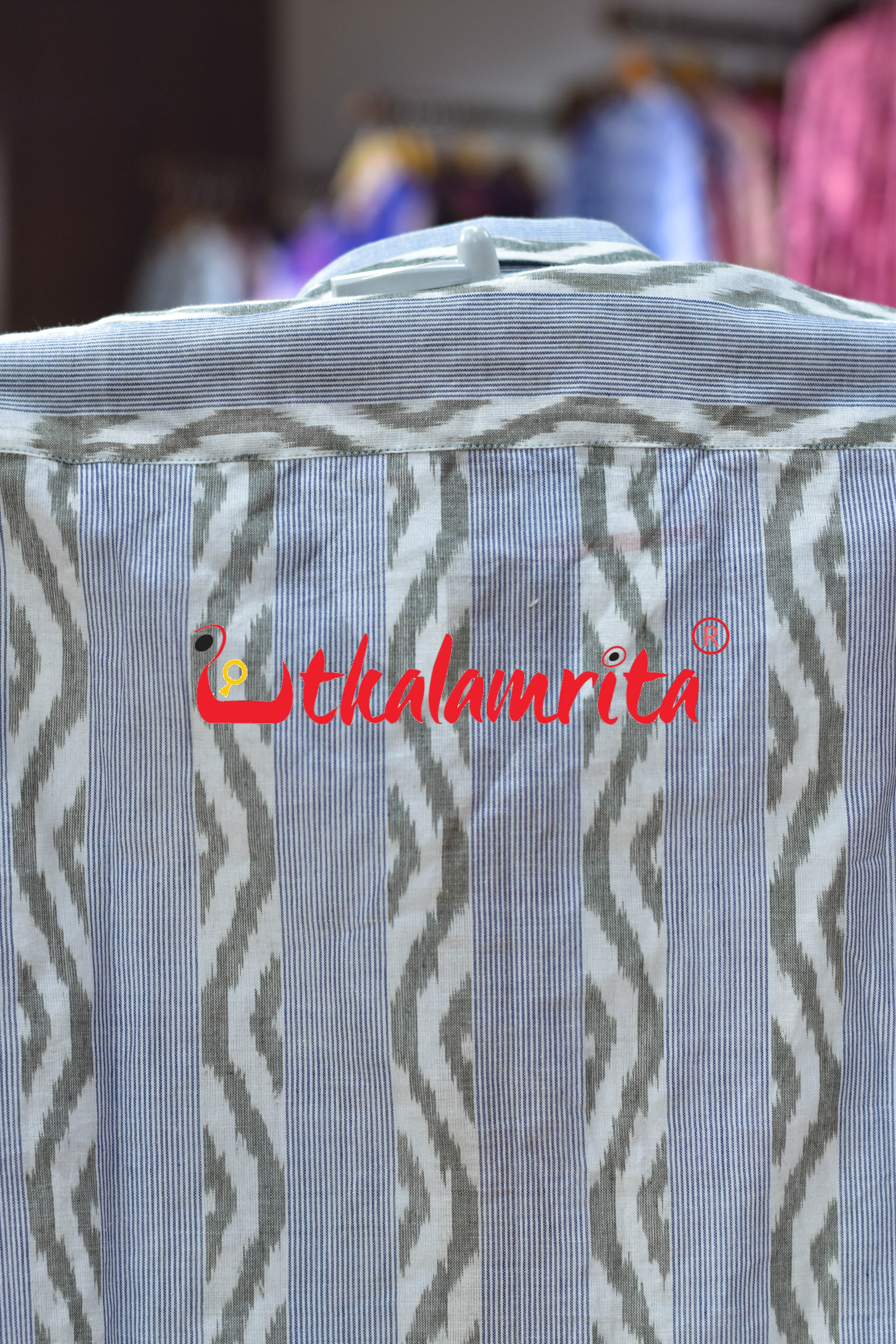 White Blue Lahari Lines Cotton (Men's Half Shirt)