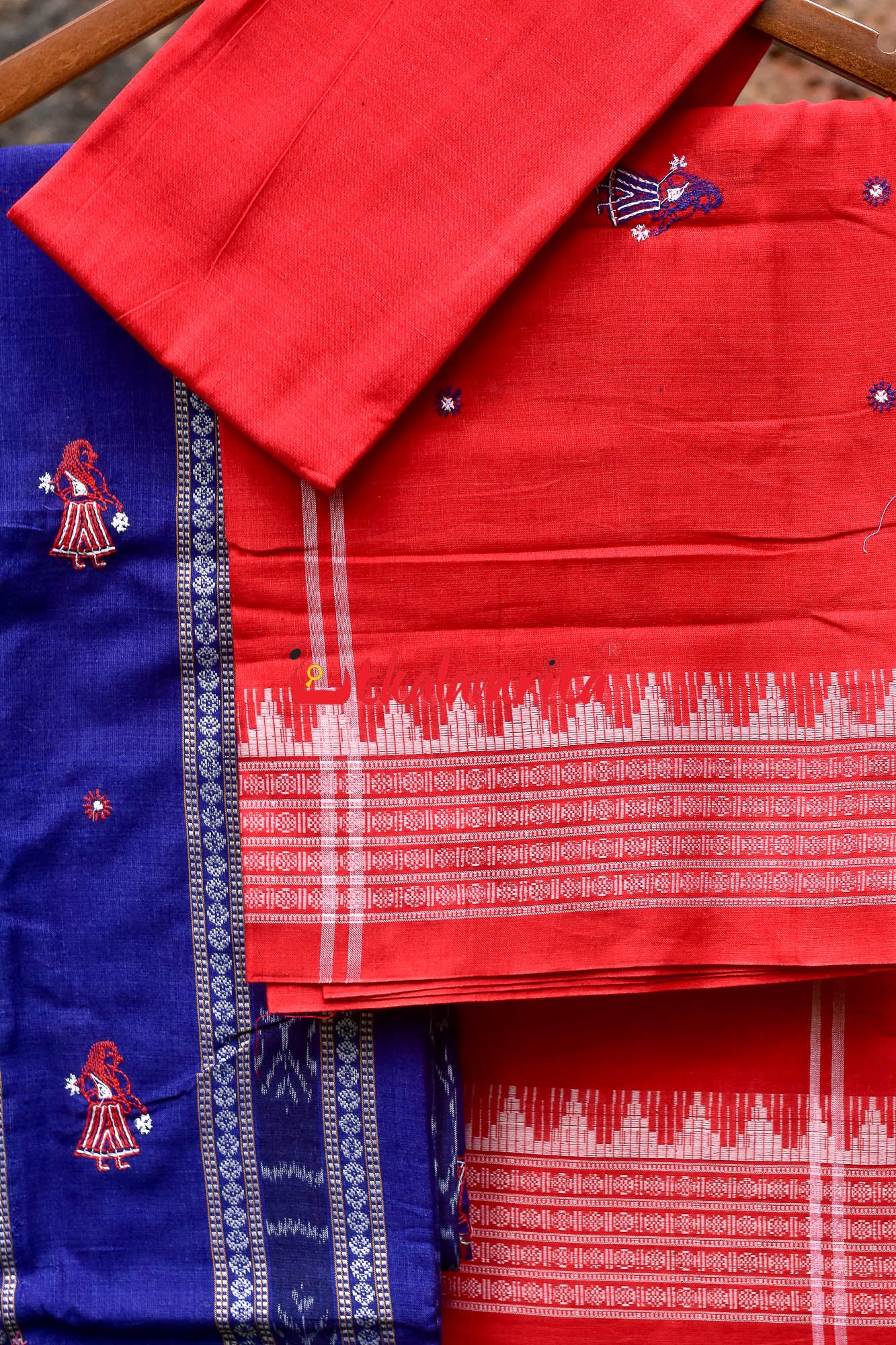 Navy Blue Red Doll Bomkai Dress Set