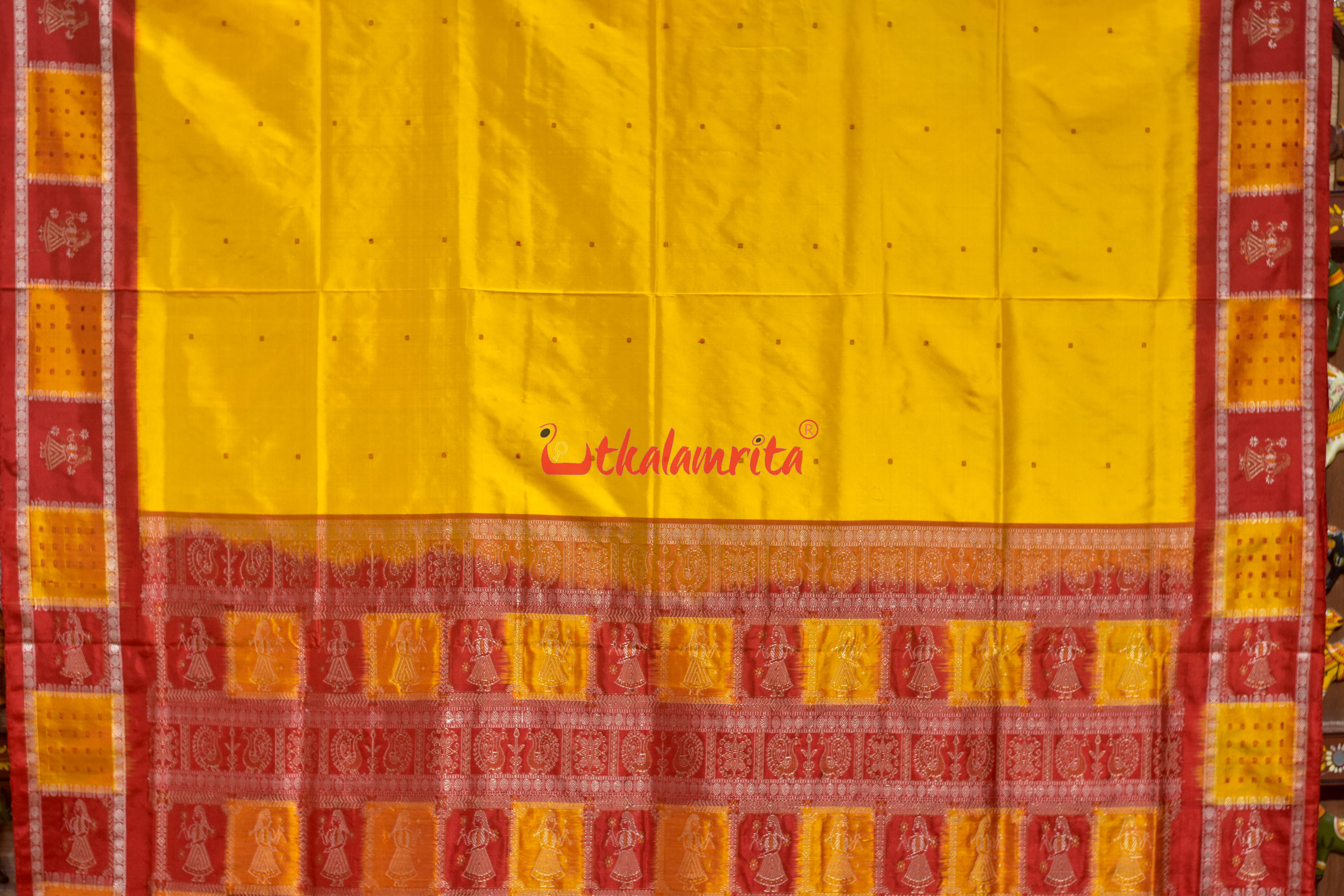 Yellow Red Doll Border Bomkai Silk Saree