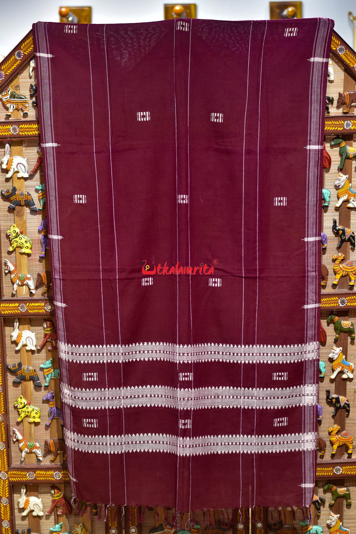 Maroon White Wide Stripes Buti Kotpad (Dupatta)