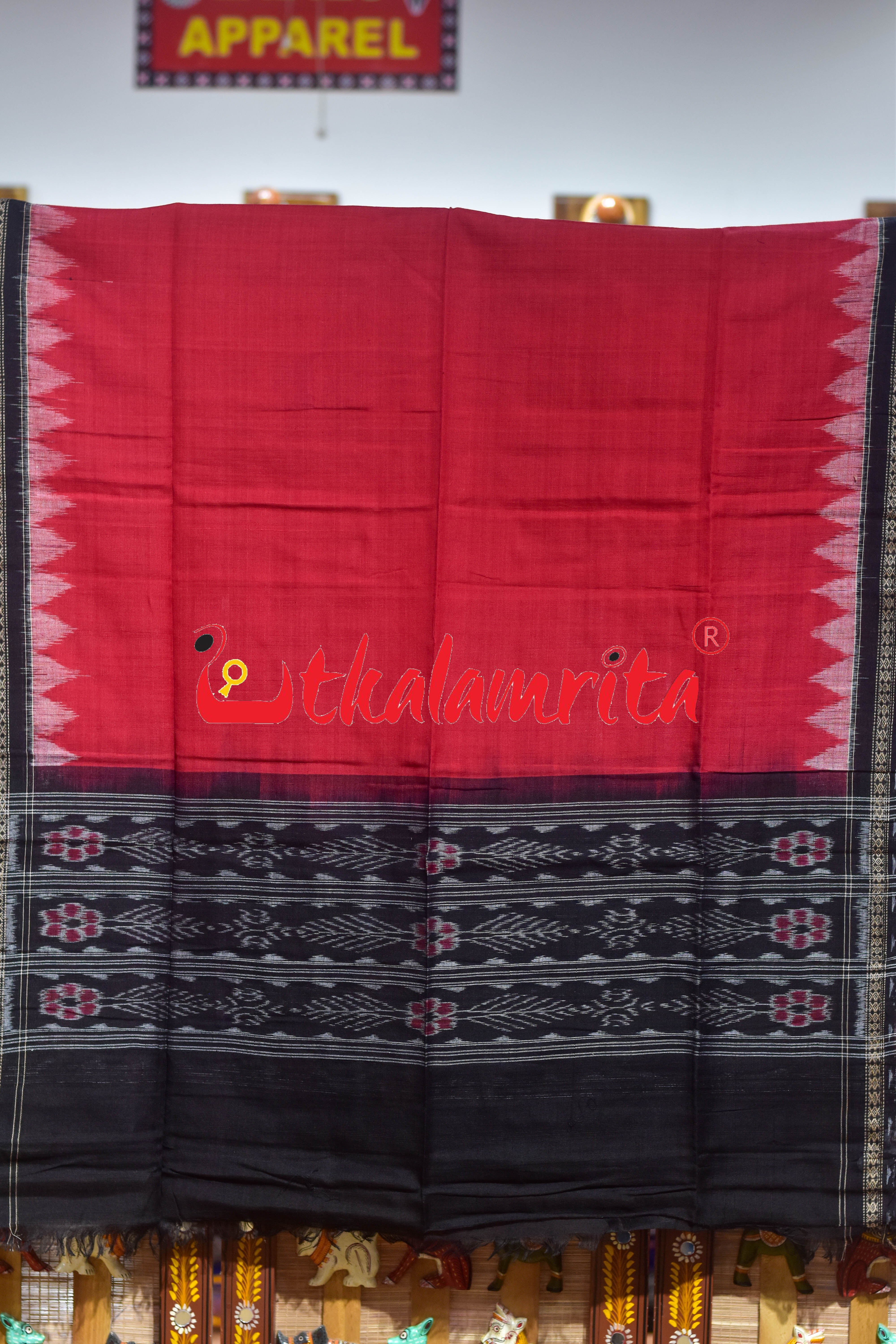 Black Red Hathi Singha Sambalpuri Cotton Dress Set
