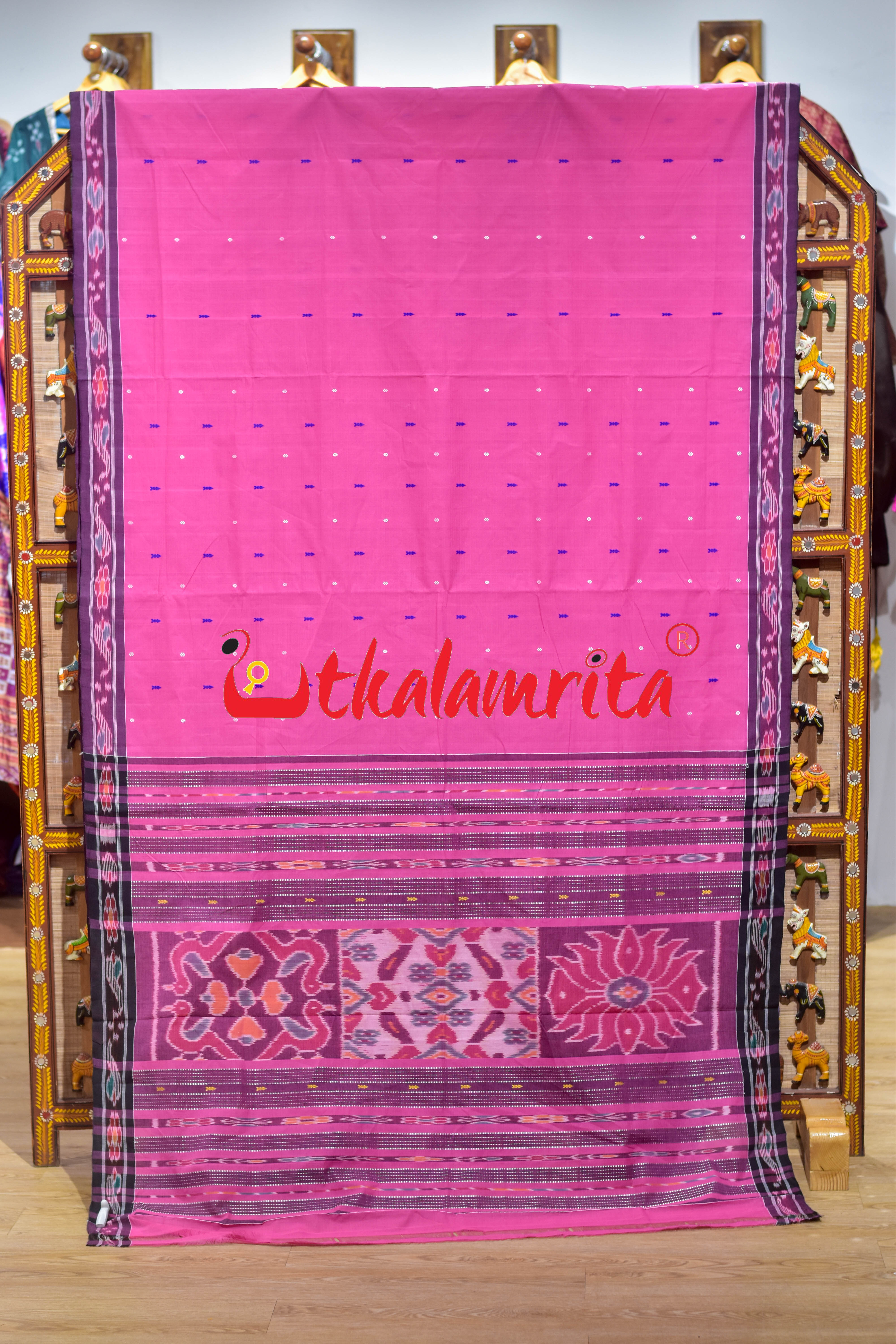 Pink Black Chadhei Pittala Single Cotton Saree