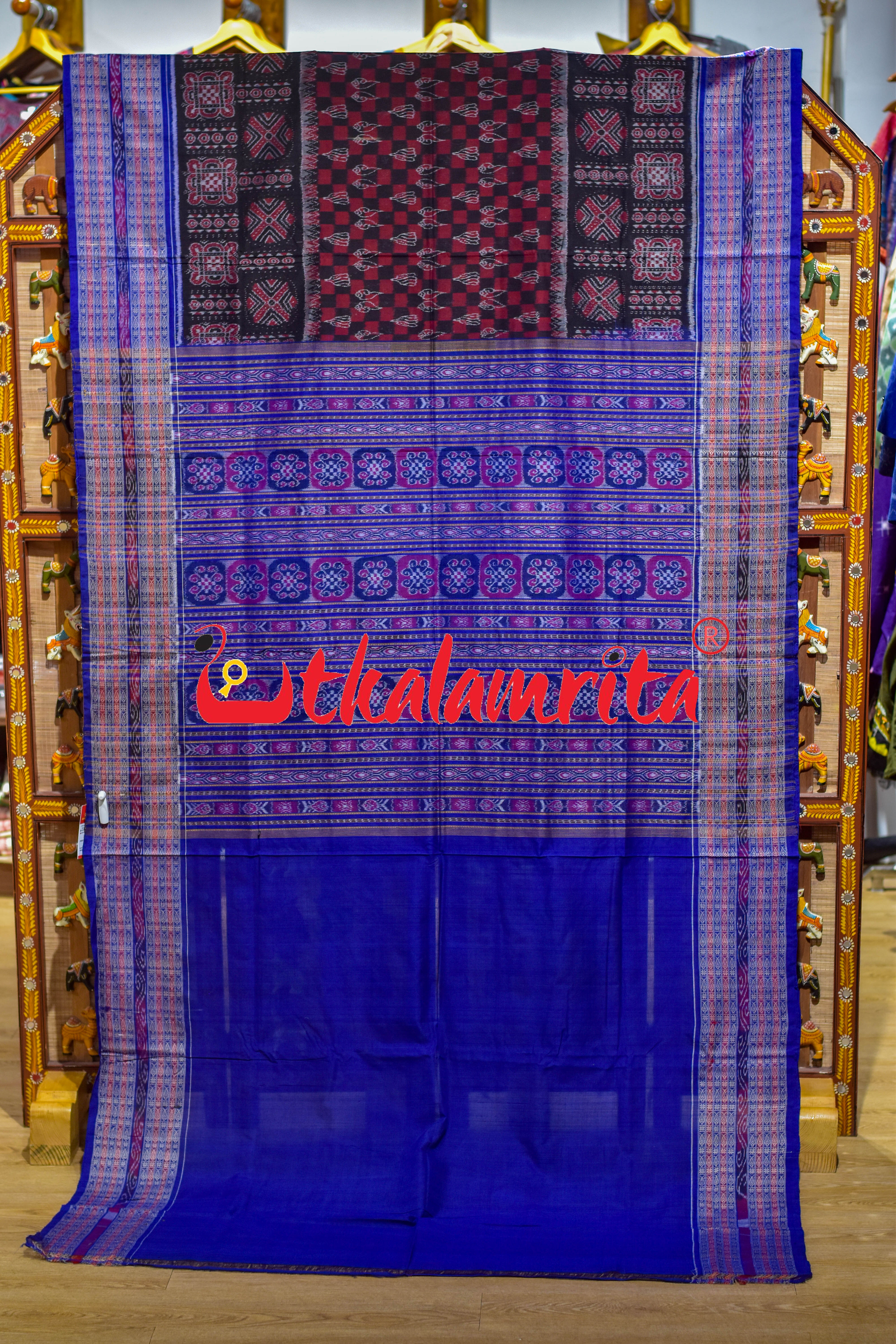 Red Black Sankha Padma Sambalpuri Cotton Saree