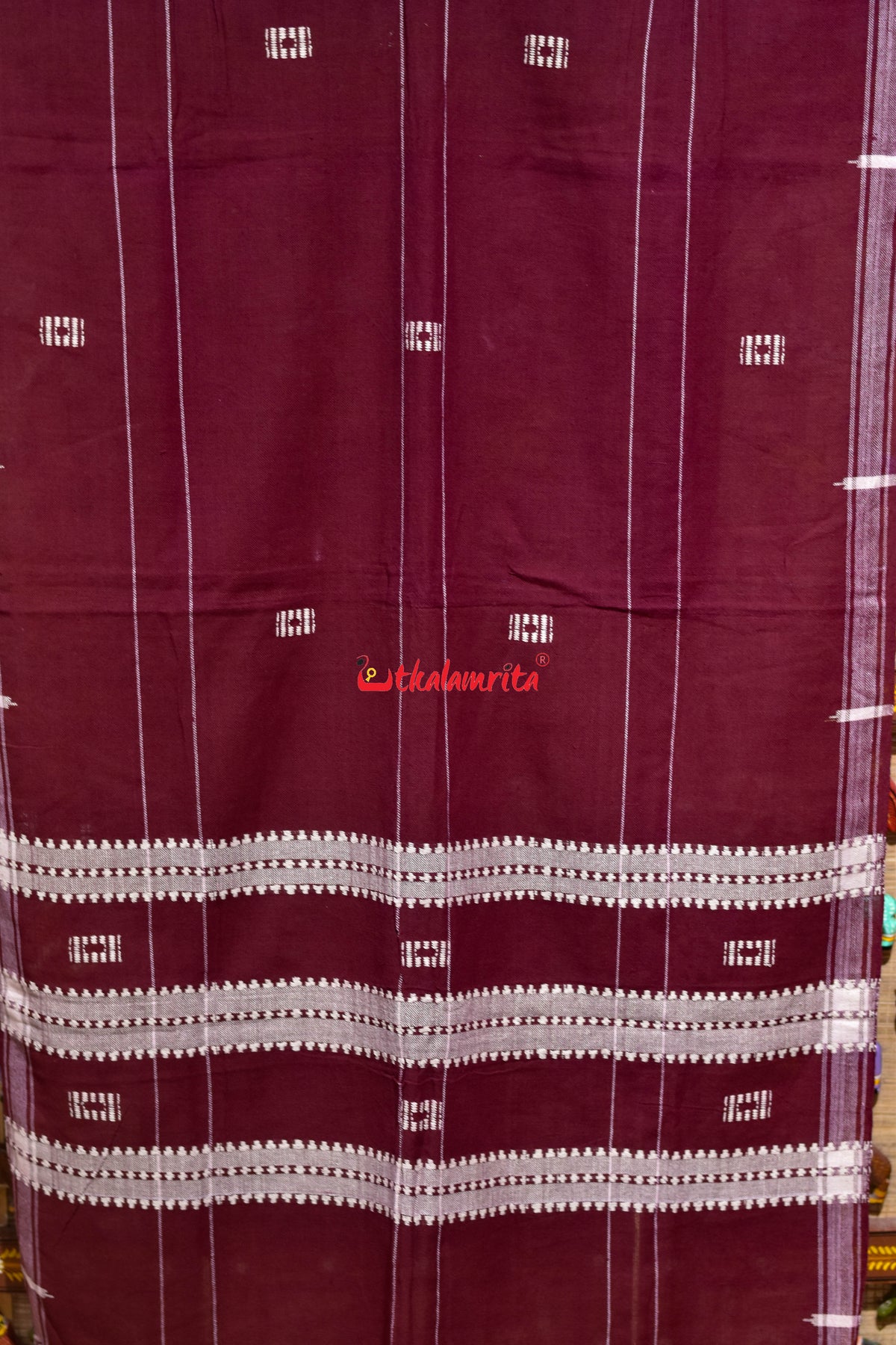 Maroon White Wide Stripes Buti Kotpad (Dupatta)