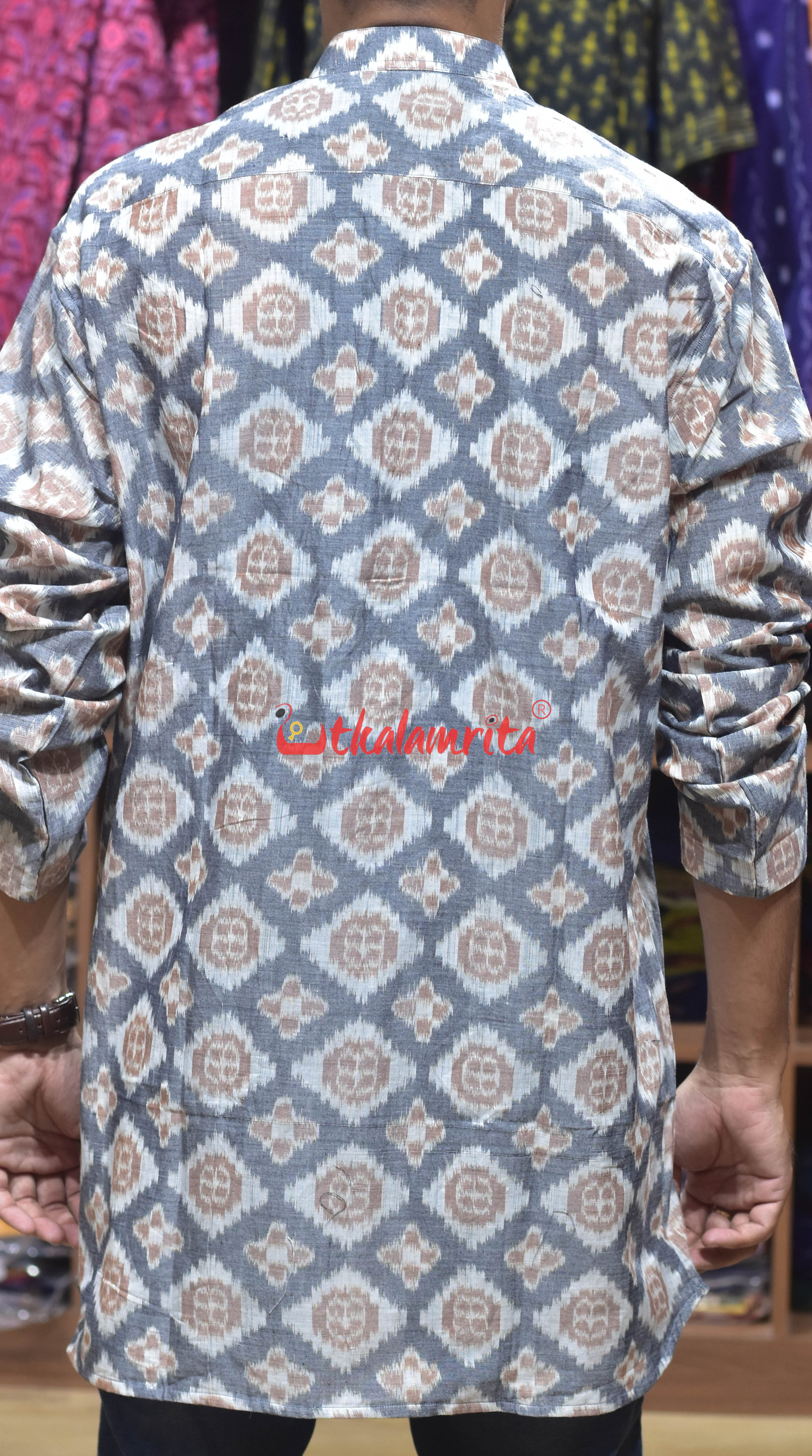 Grey Flower Pasapali (Men's Short Kurta)