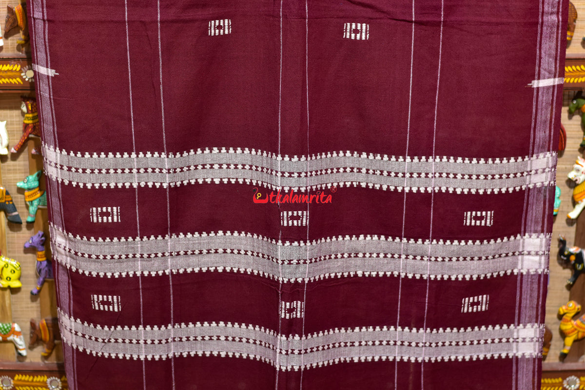 Maroon White Wide Stripes Buti Kotpad (Dupatta)