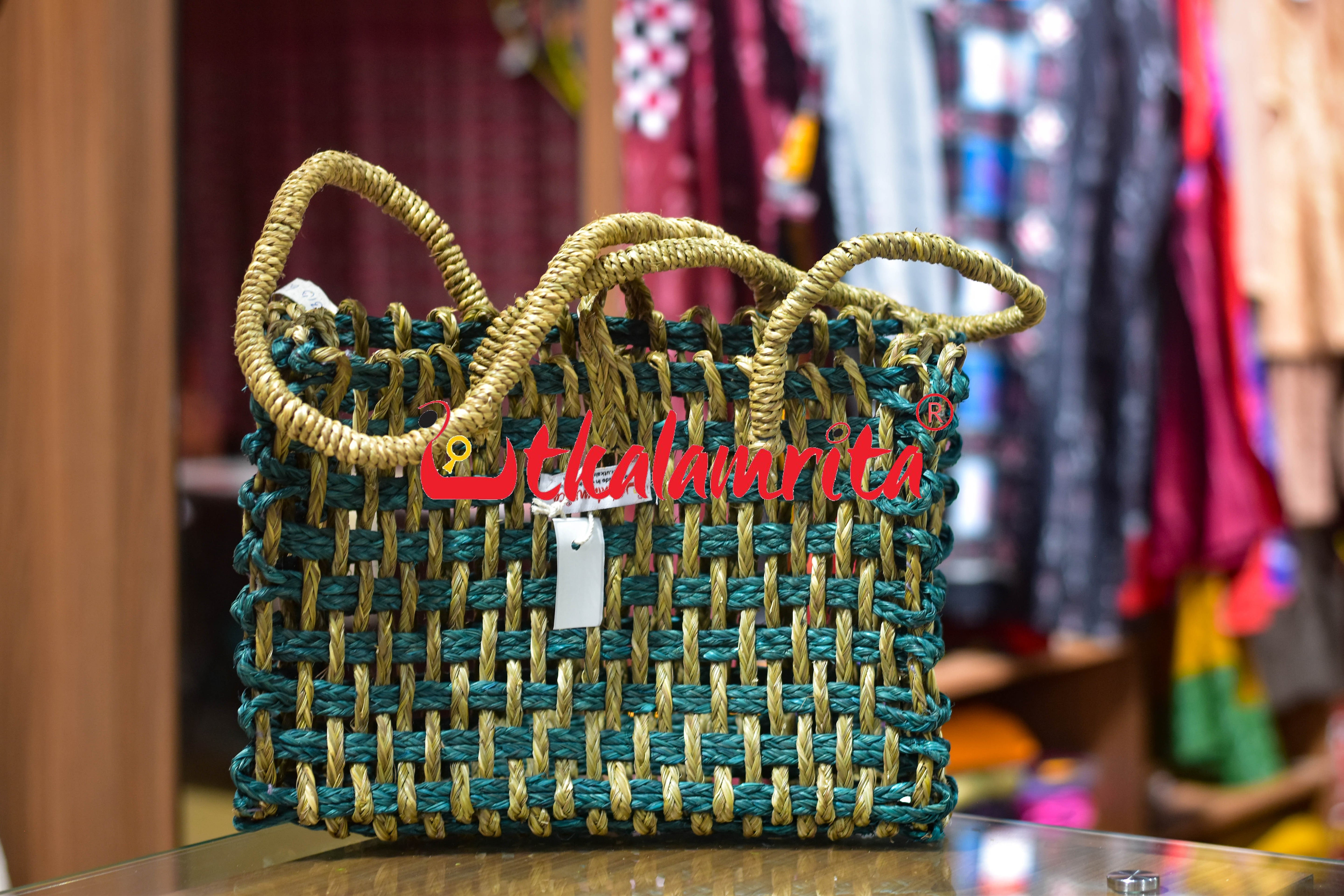 Sabai Grass Jali Bag Medium (Natural-Green)