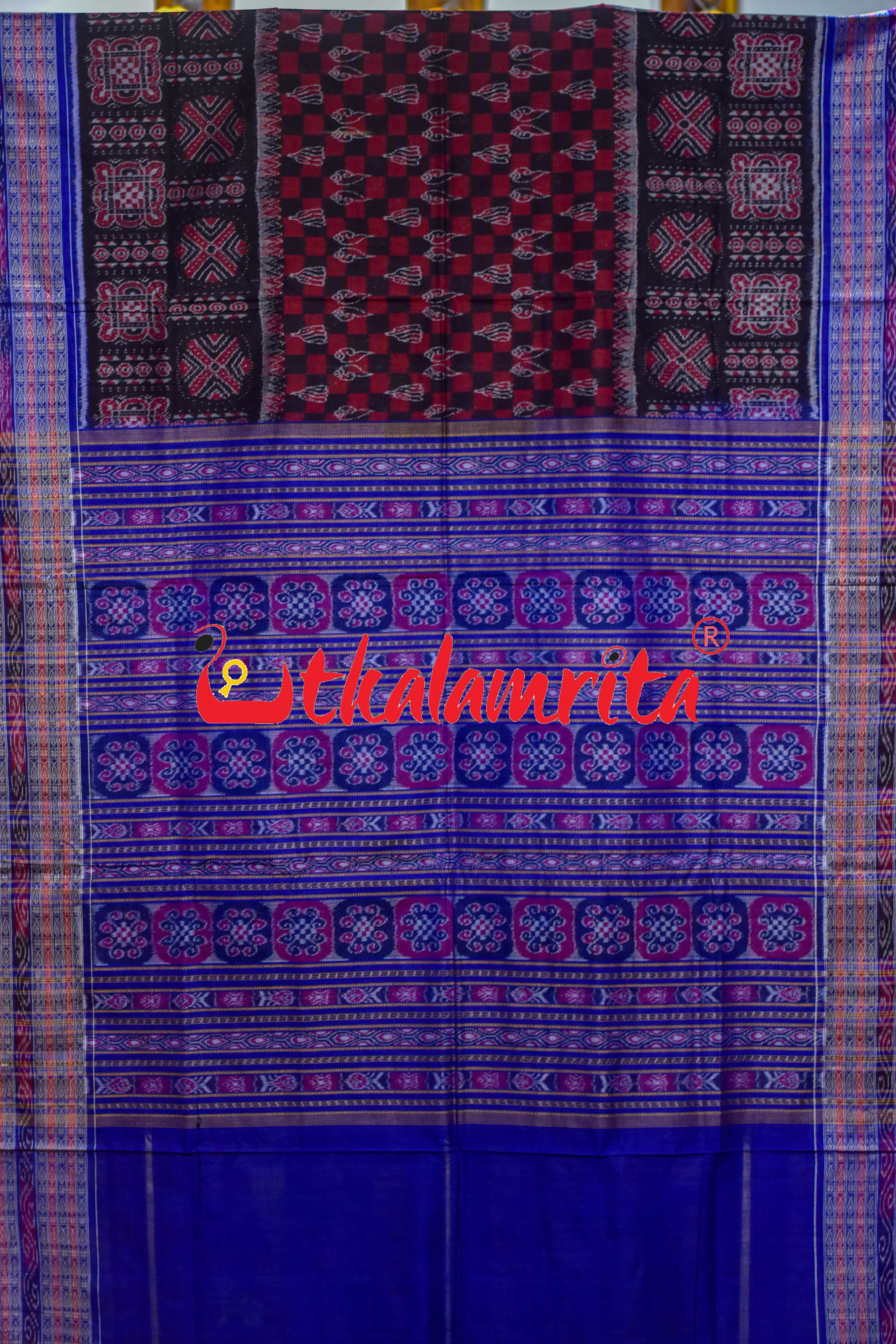 Red Black Sankha Padma Sambalpuri Cotton Saree