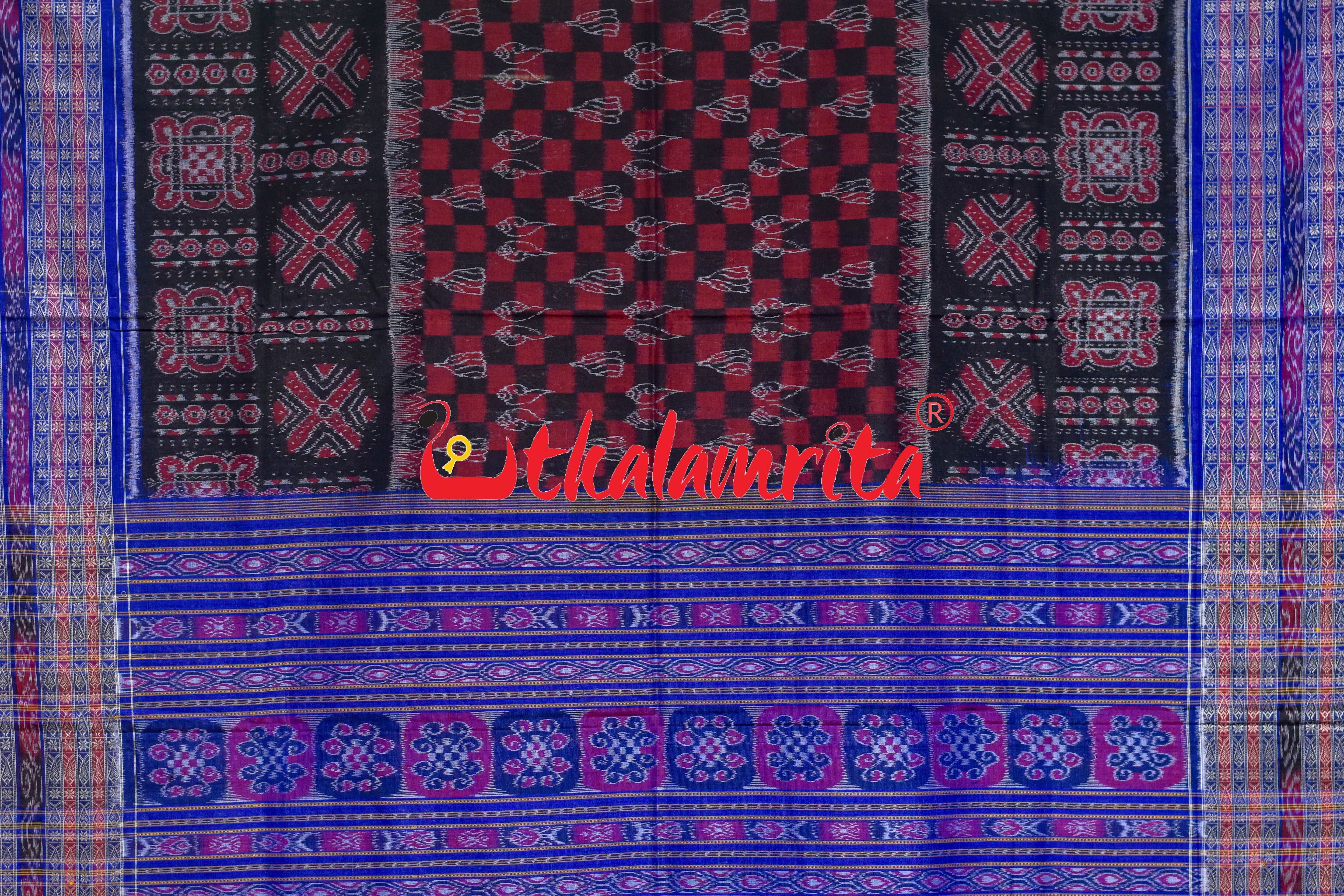Red Black Sankha Padma Sambalpuri Cotton Saree