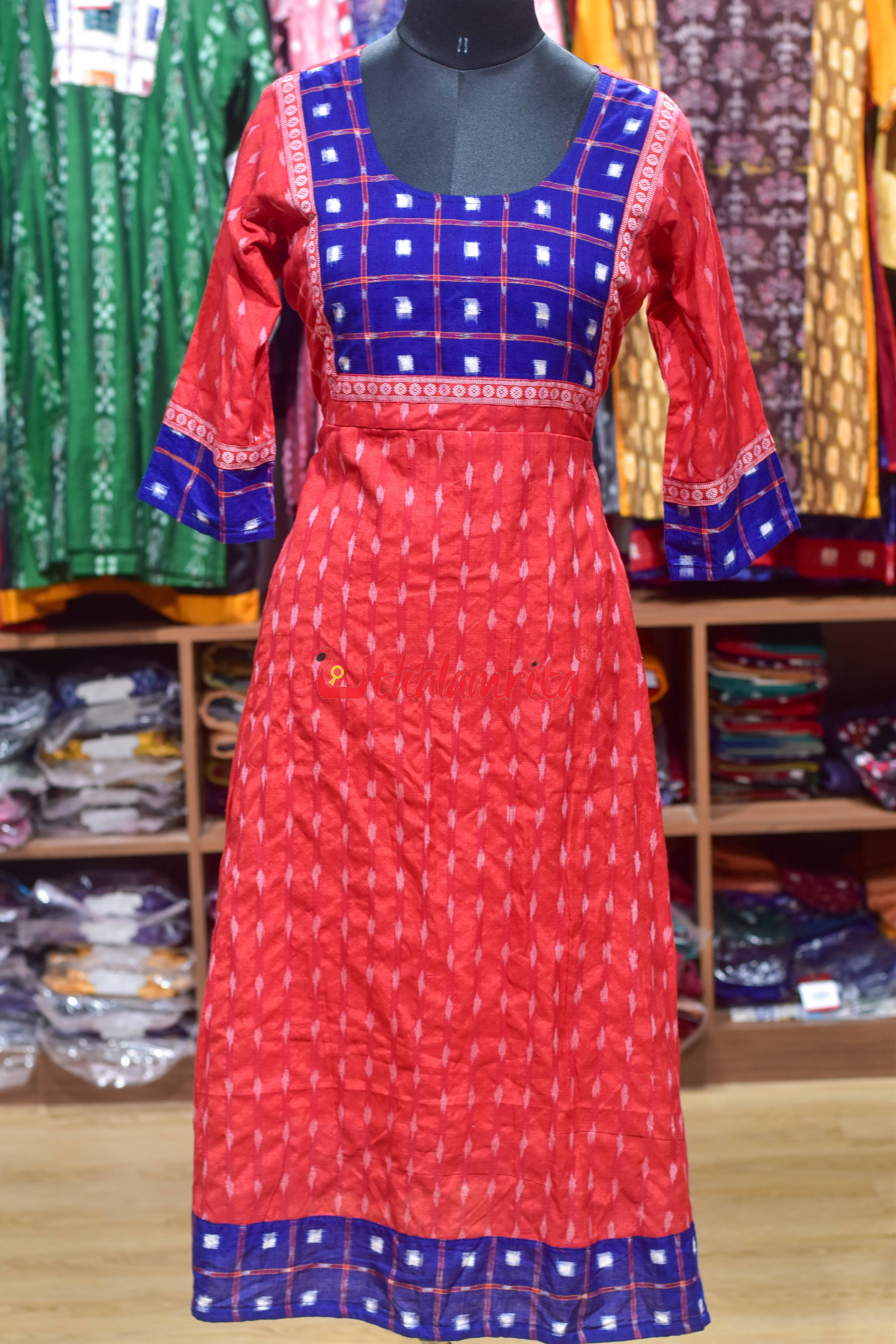 Blue-Red Sambalpuri Harmony Anarkali