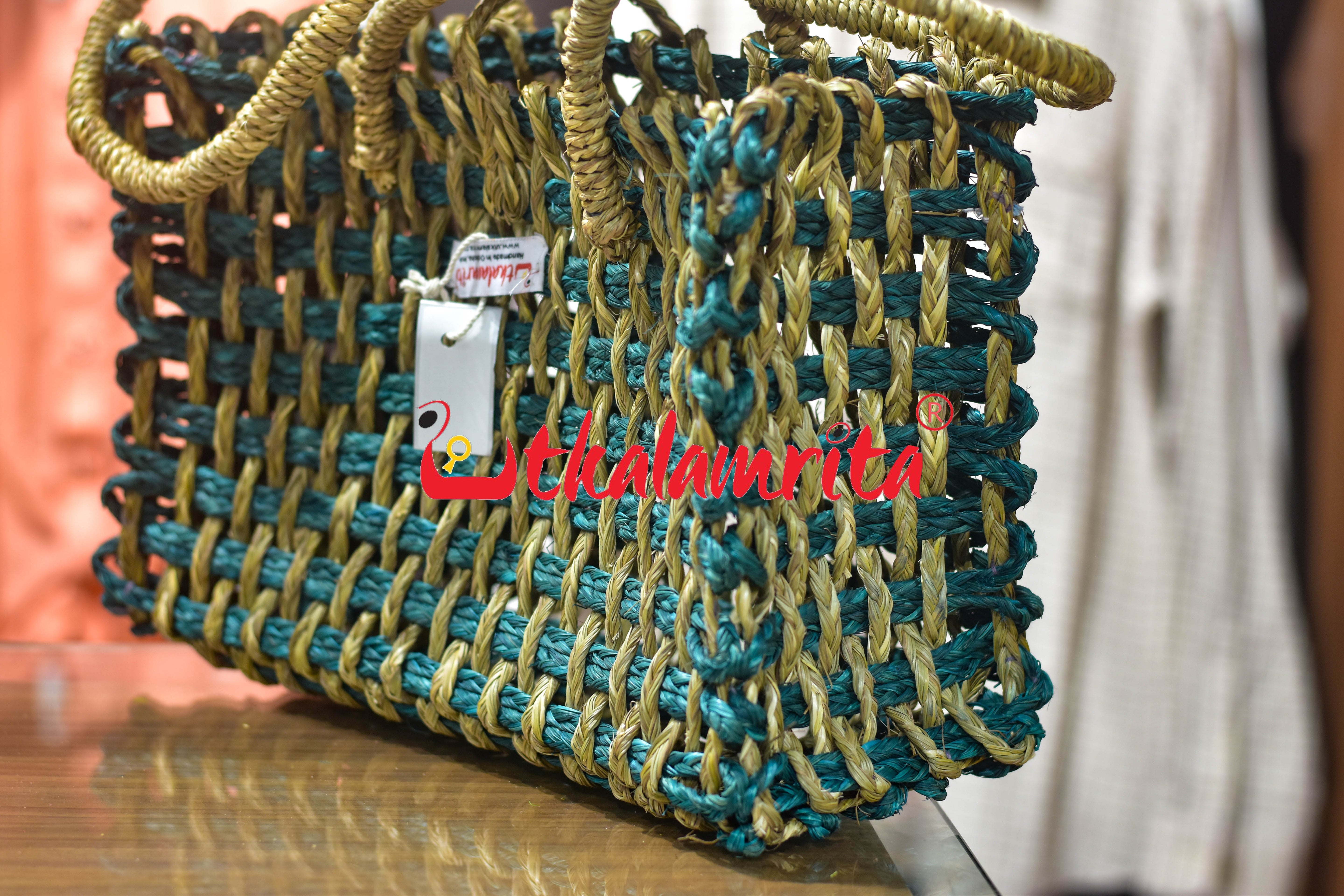 Sabai Grass Jali Bag Medium (Natural-Green)