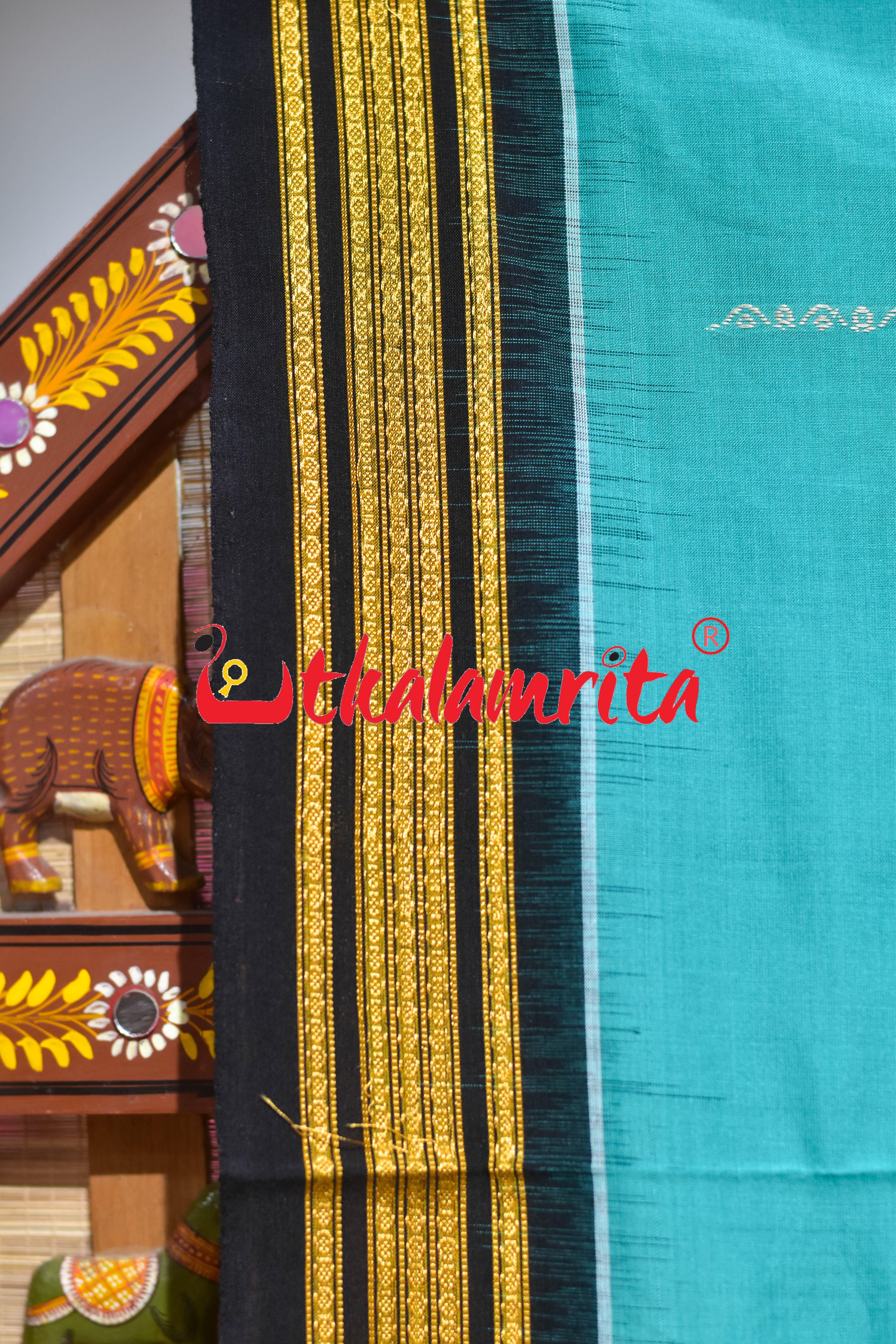 Rama Green Black Taranga Buti Bomkai Cotton Saree
