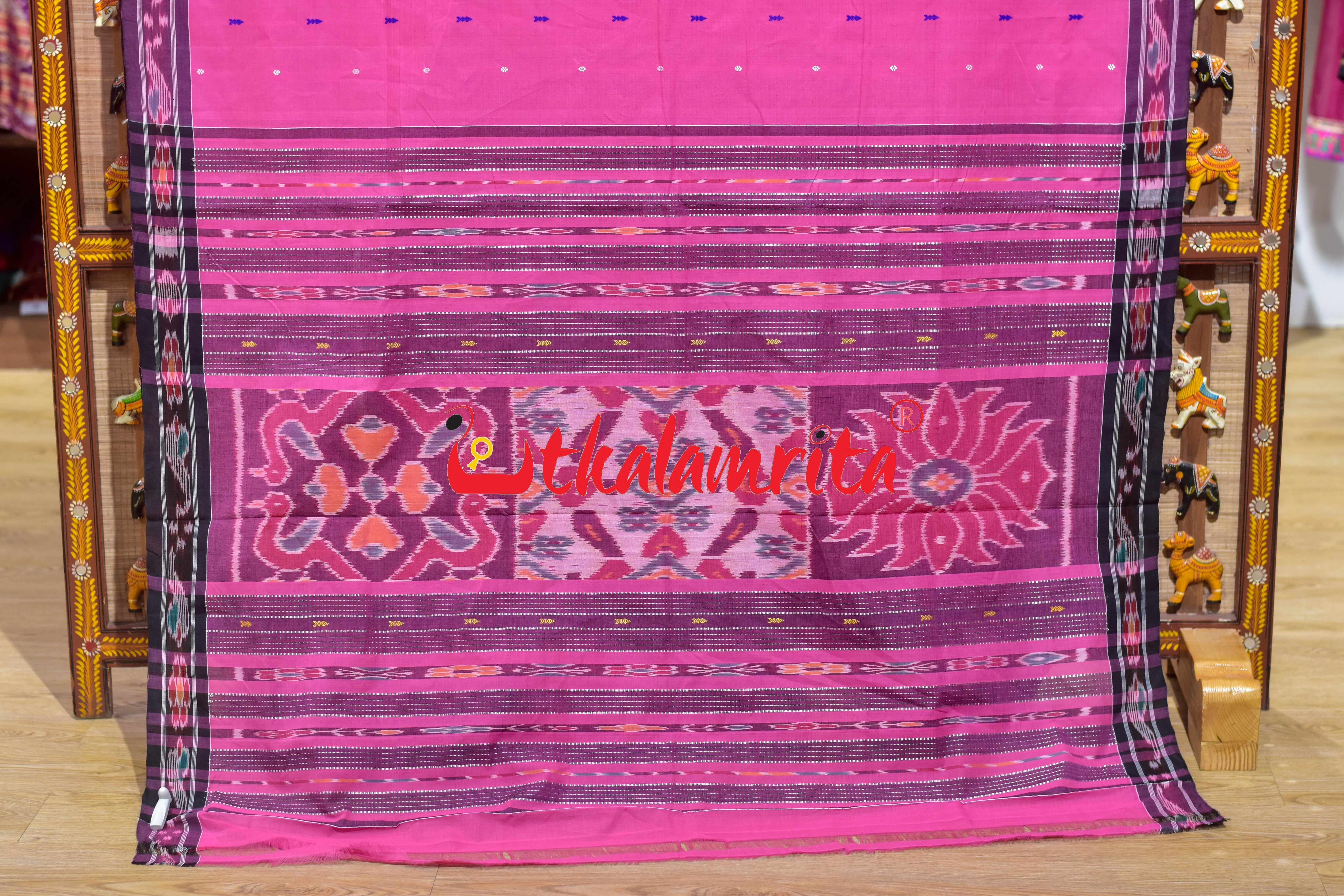 Pink Black Chadhei Pittala Single Cotton Saree