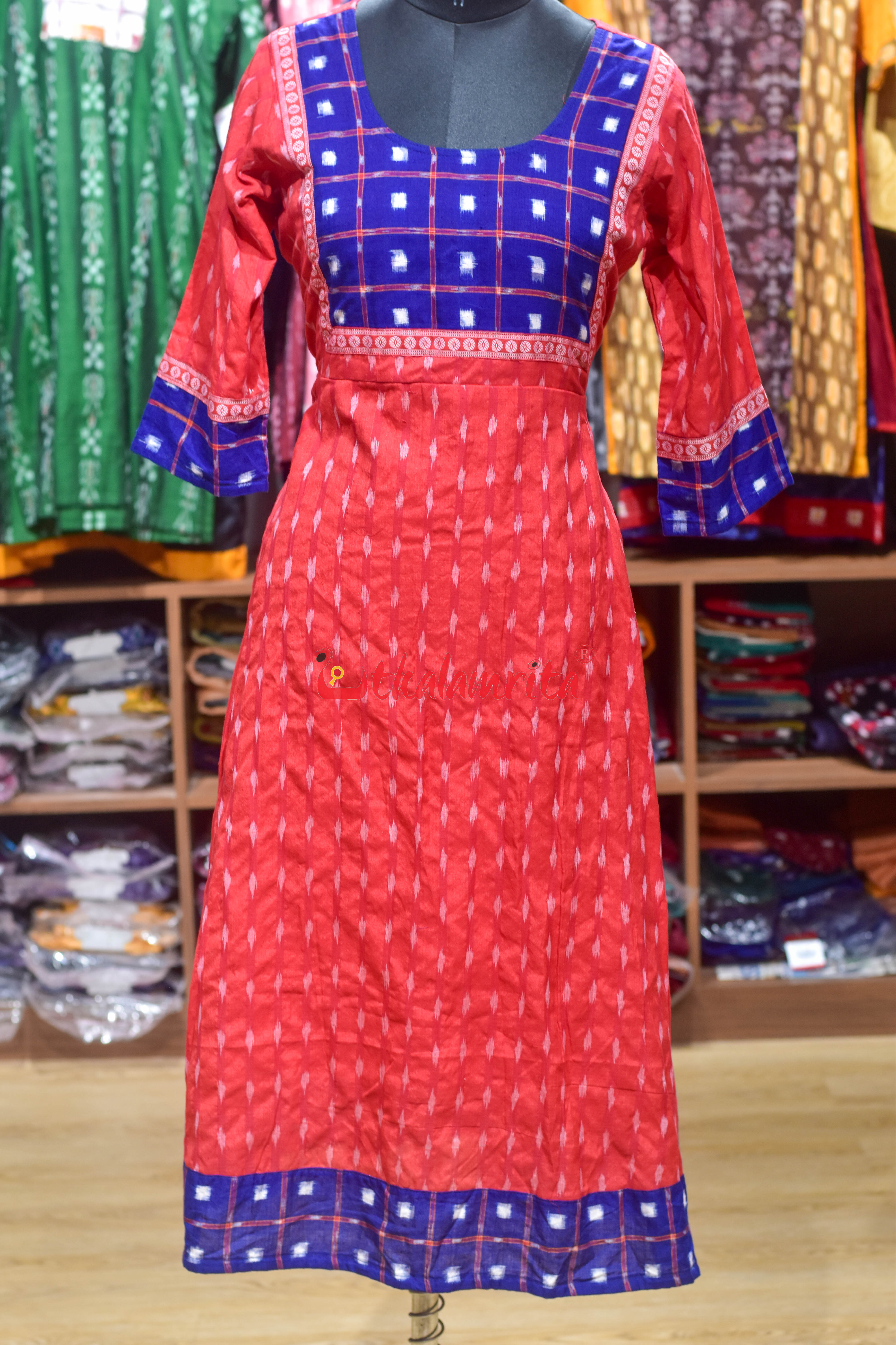 Blue-Red Sambalpuri Harmony Anarkali