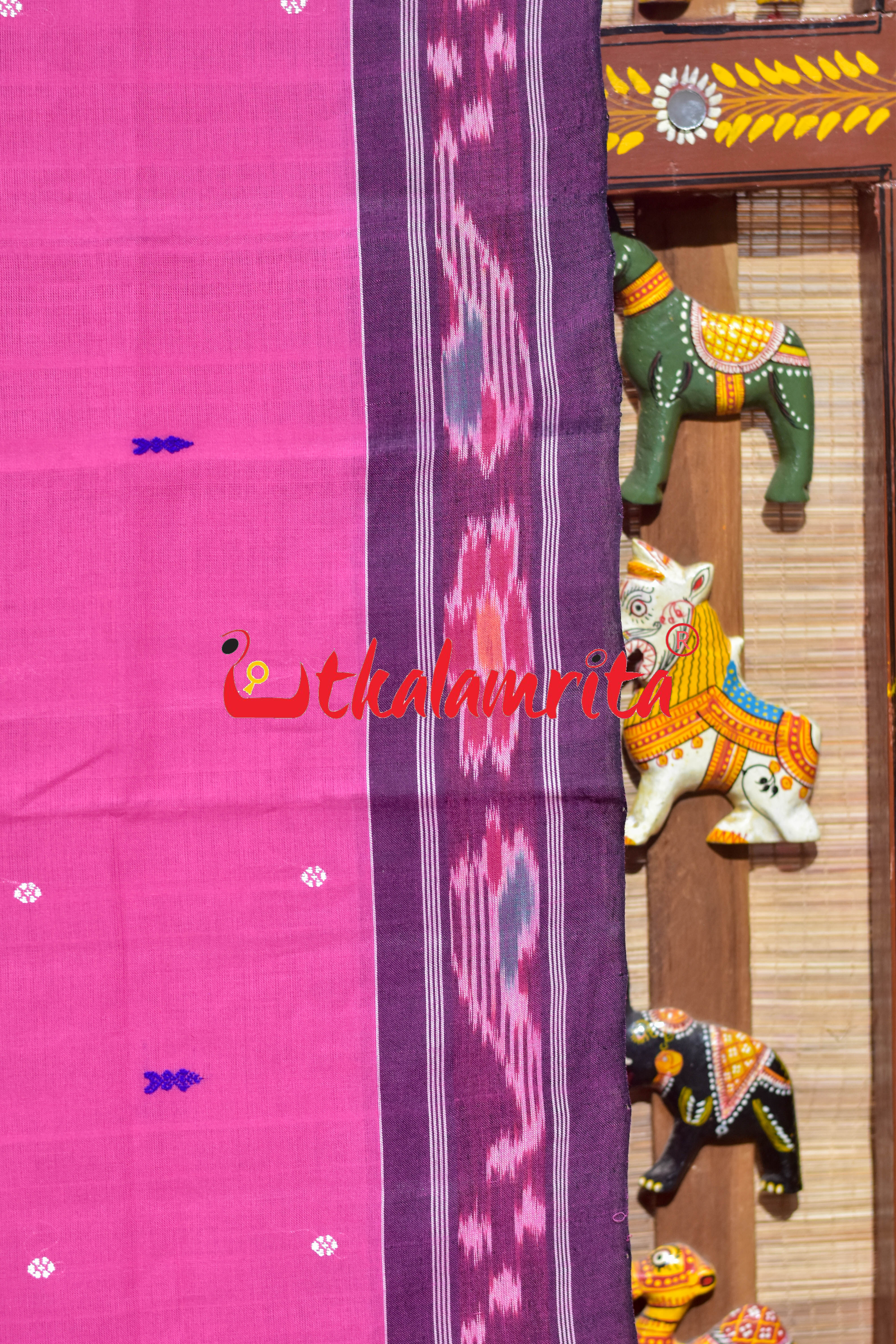 Pink Black Chadhei Pittala Single Cotton Saree