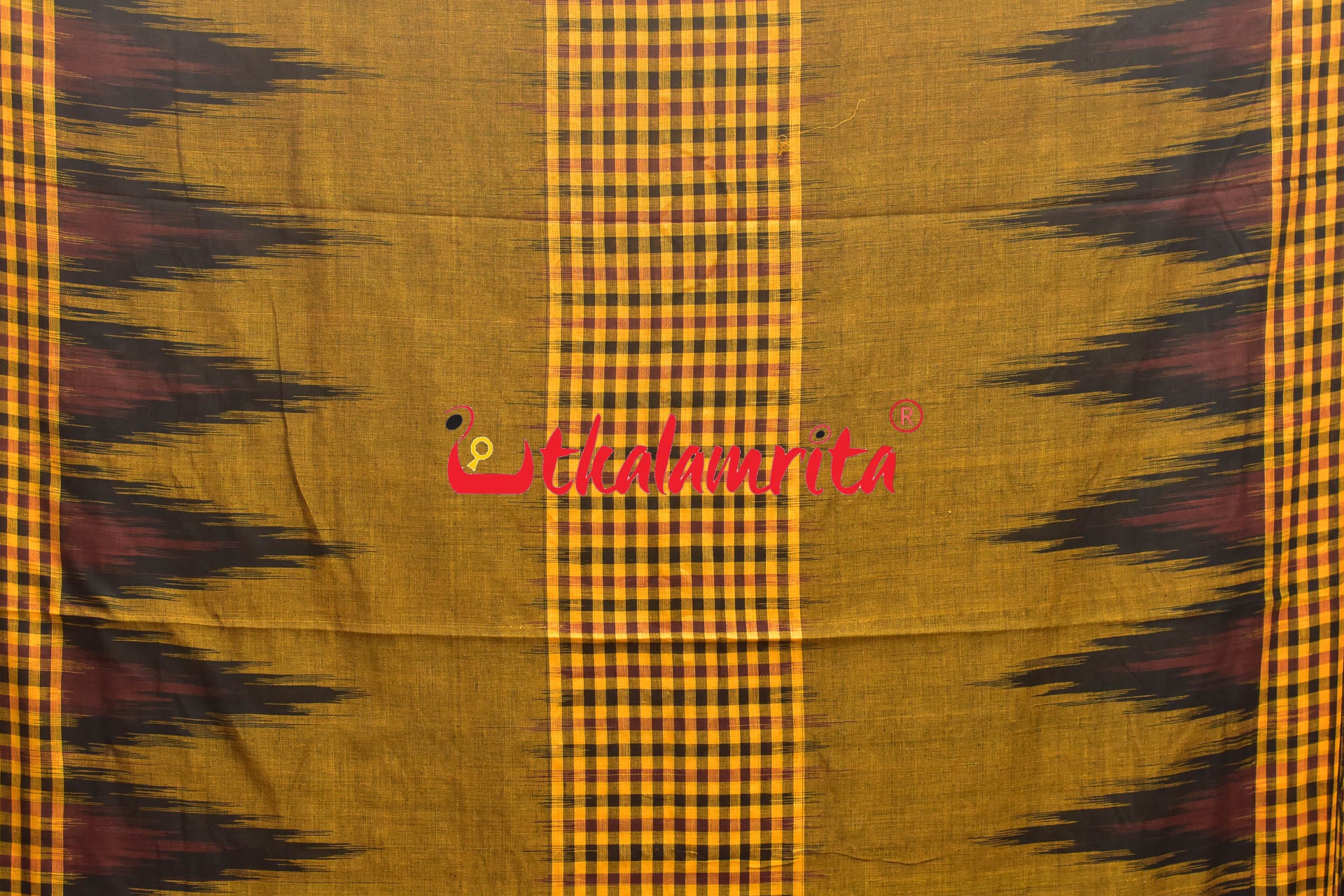 Kargil Middle Checks Golden Cotton Saree