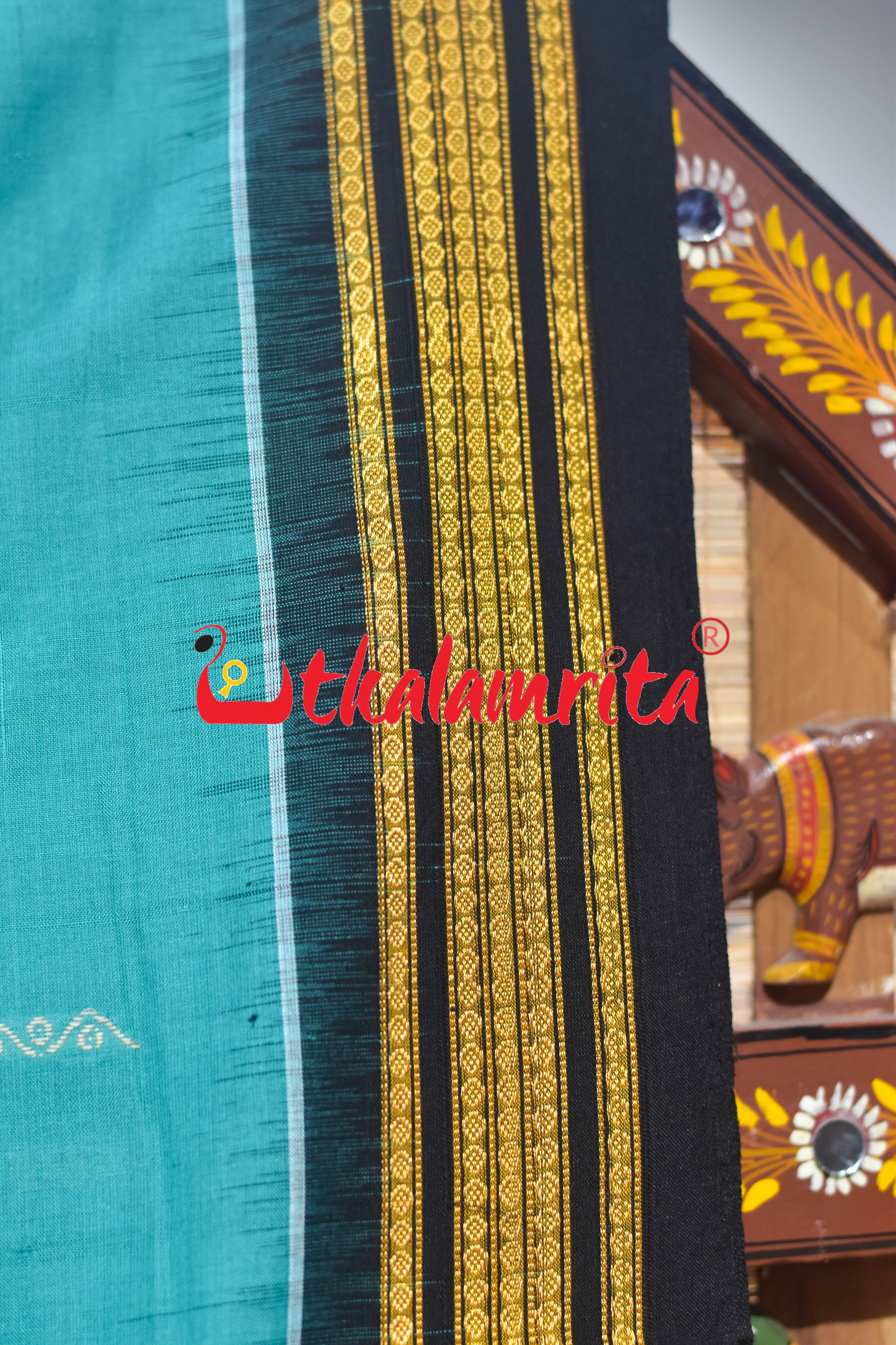 Rama Green Black Taranga Buti Bomkai Cotton Saree