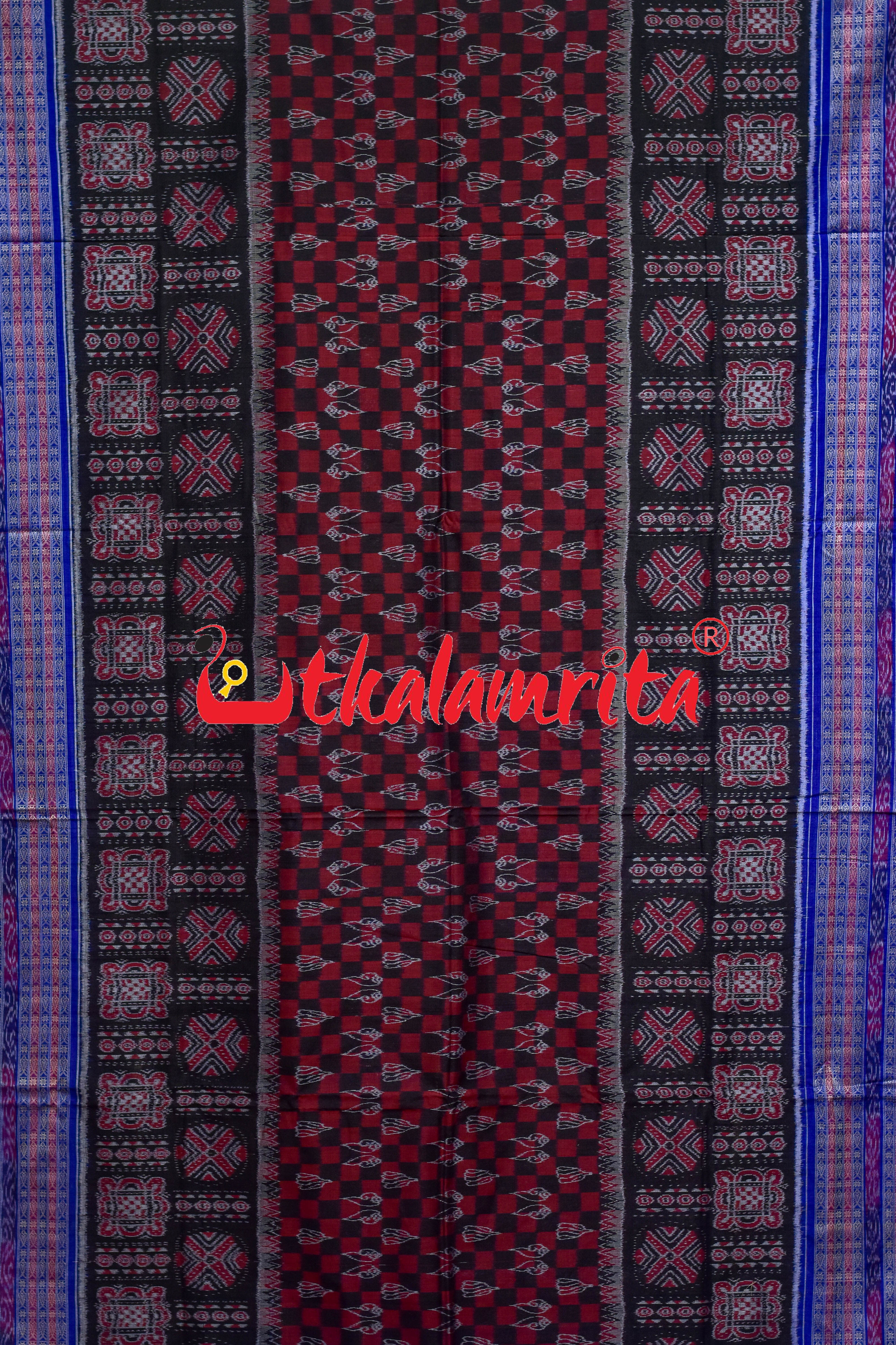 Red Black Sankha Padma Sambalpuri Cotton Saree