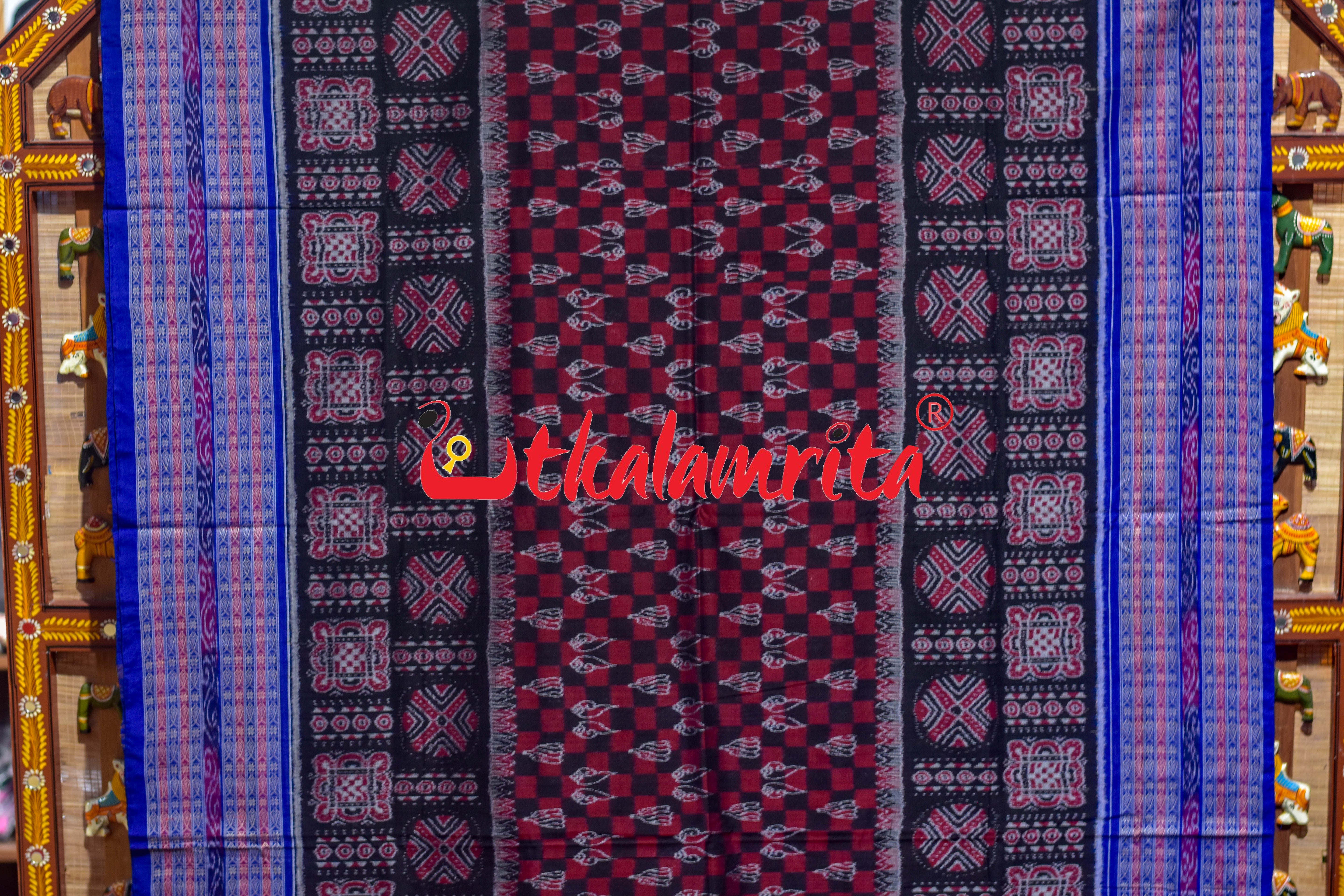Red Black Sankha Padma Sambalpuri Cotton Saree