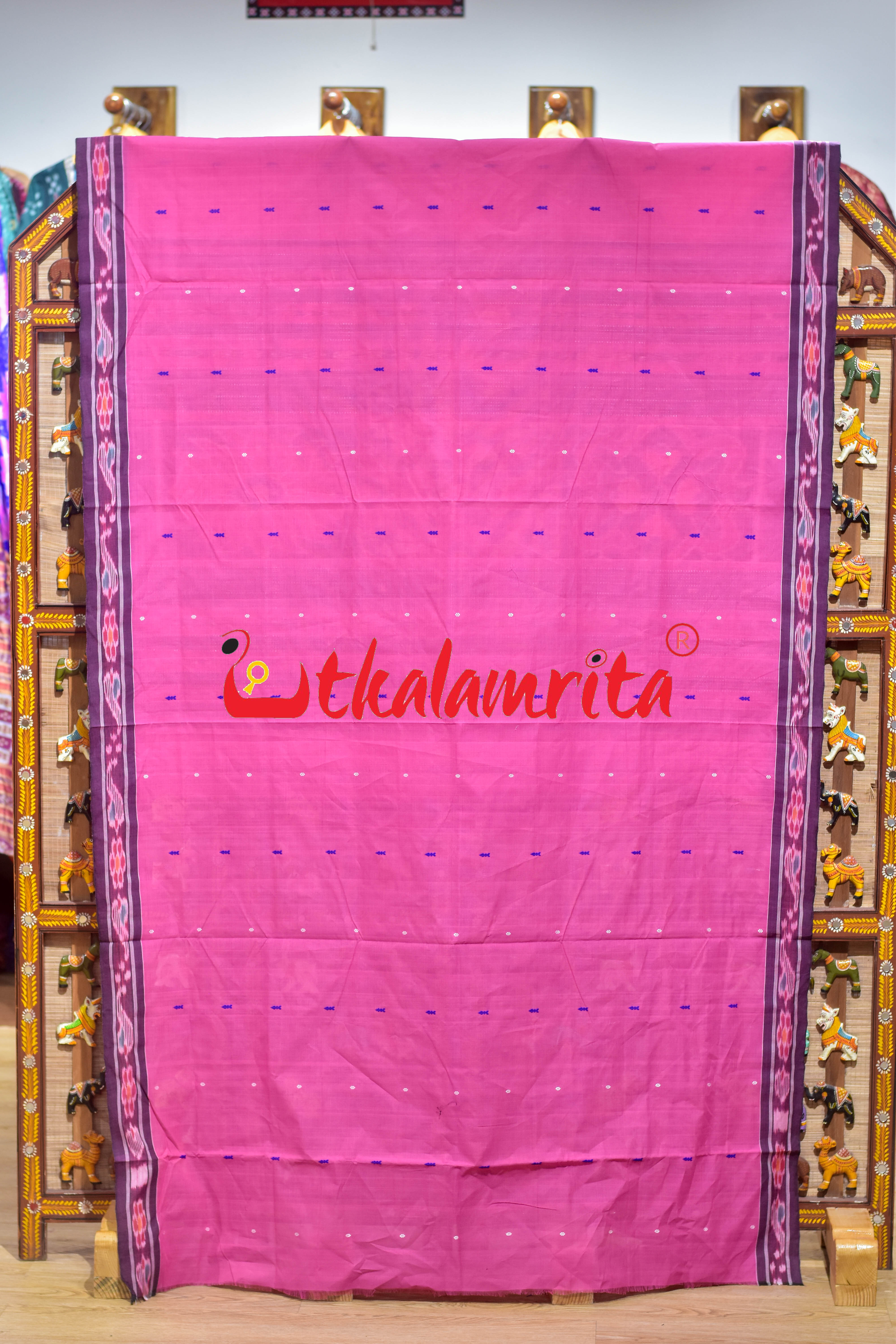 Pink Black Chadhei Pittala Single Cotton Saree