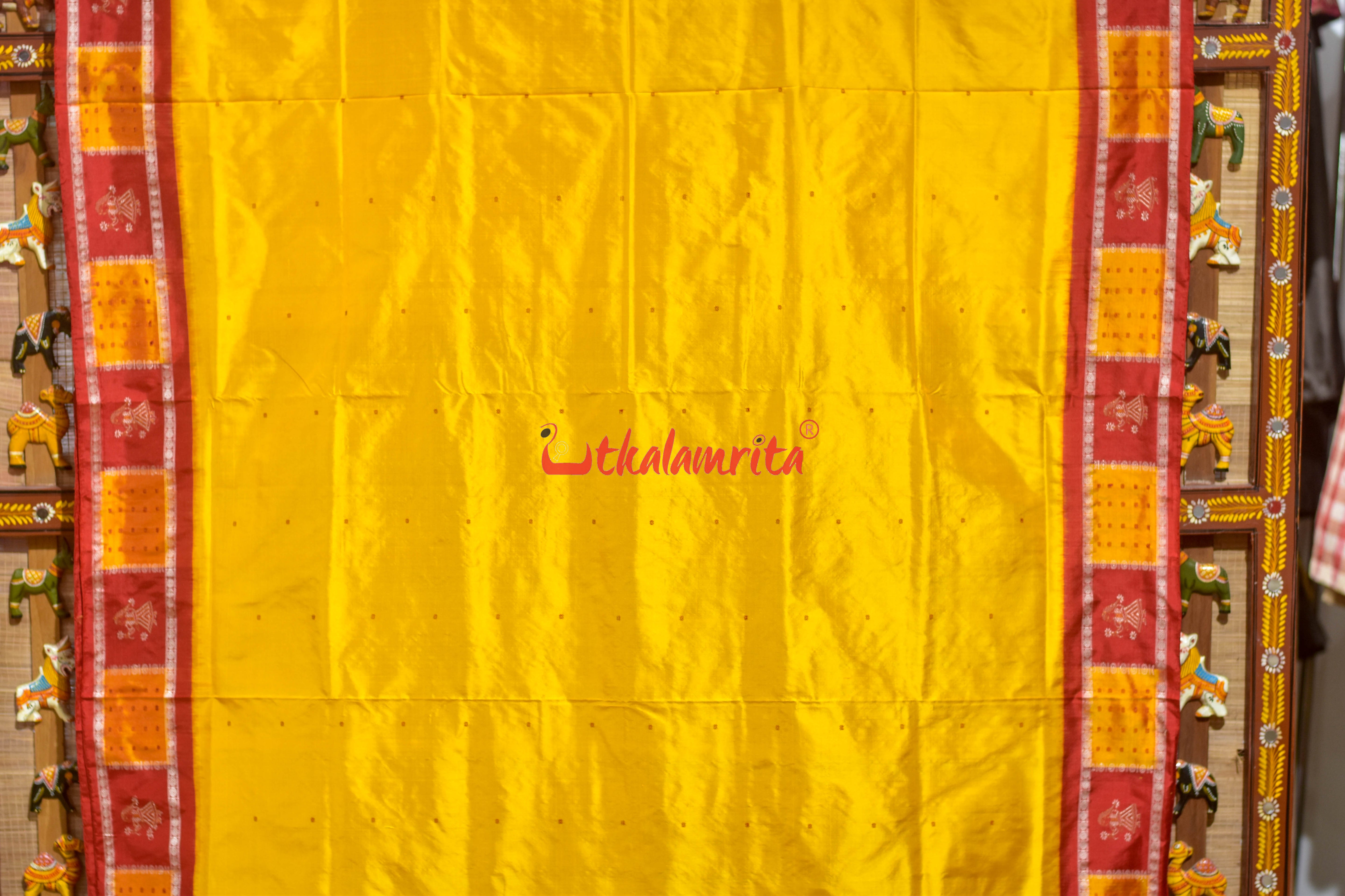 Yellow Red Doll Border Bomkai Silk Saree