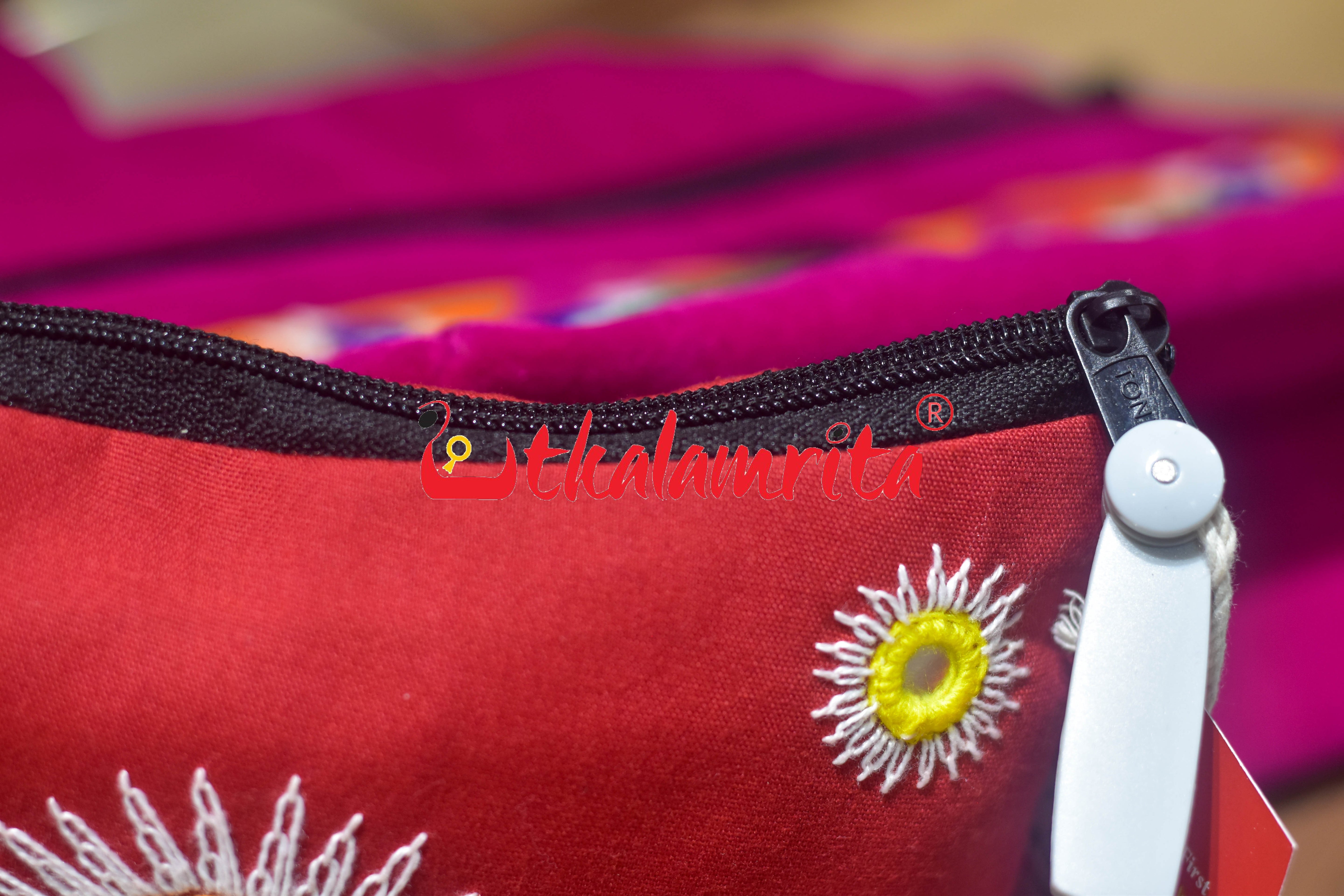 Red Mirror Work Pipli Applique Purse