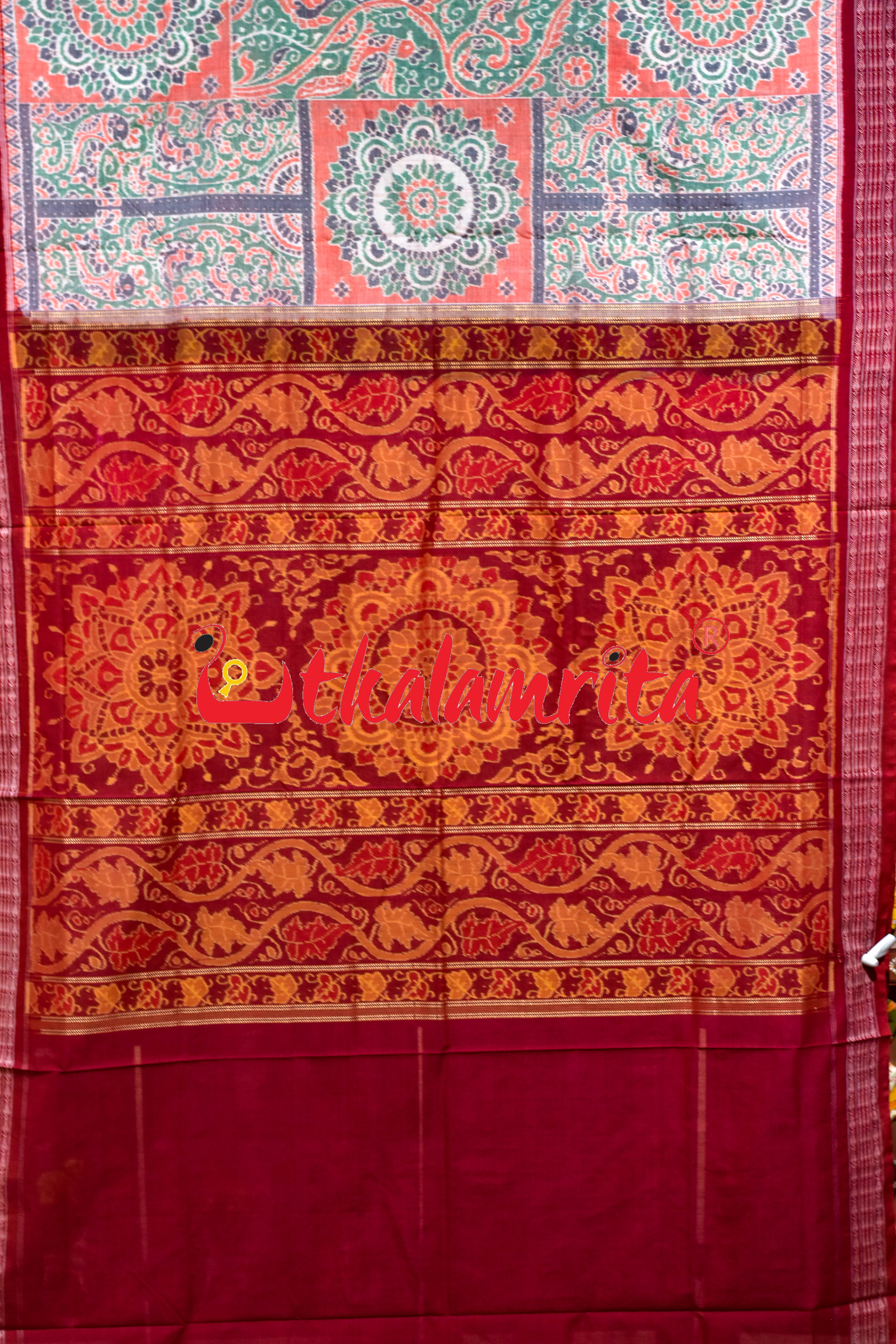 Green Orange Sua Chakra Sambalpuri Cotton Saree