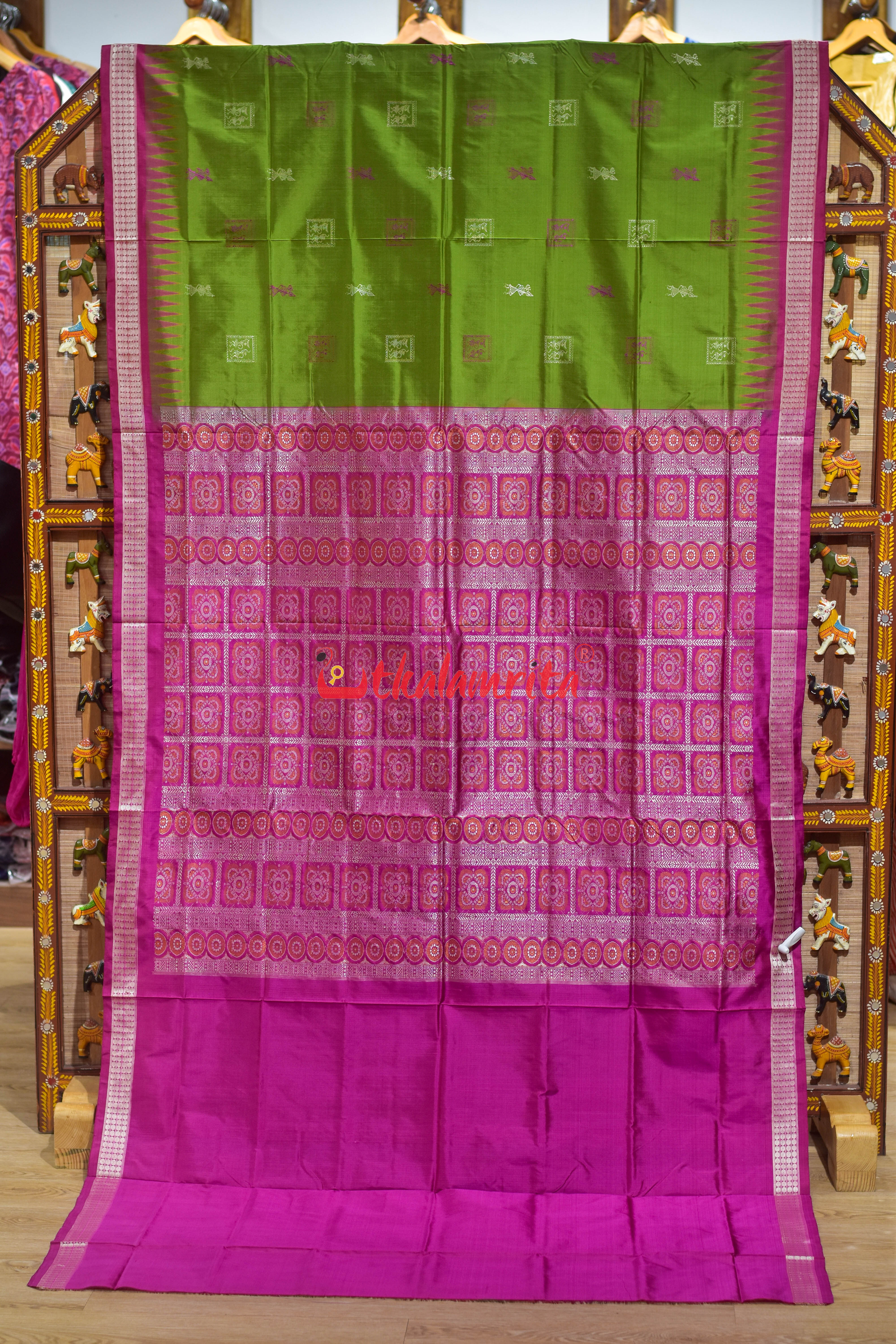 Apple Green Rani Box Tribal Bomkai Silk Saree