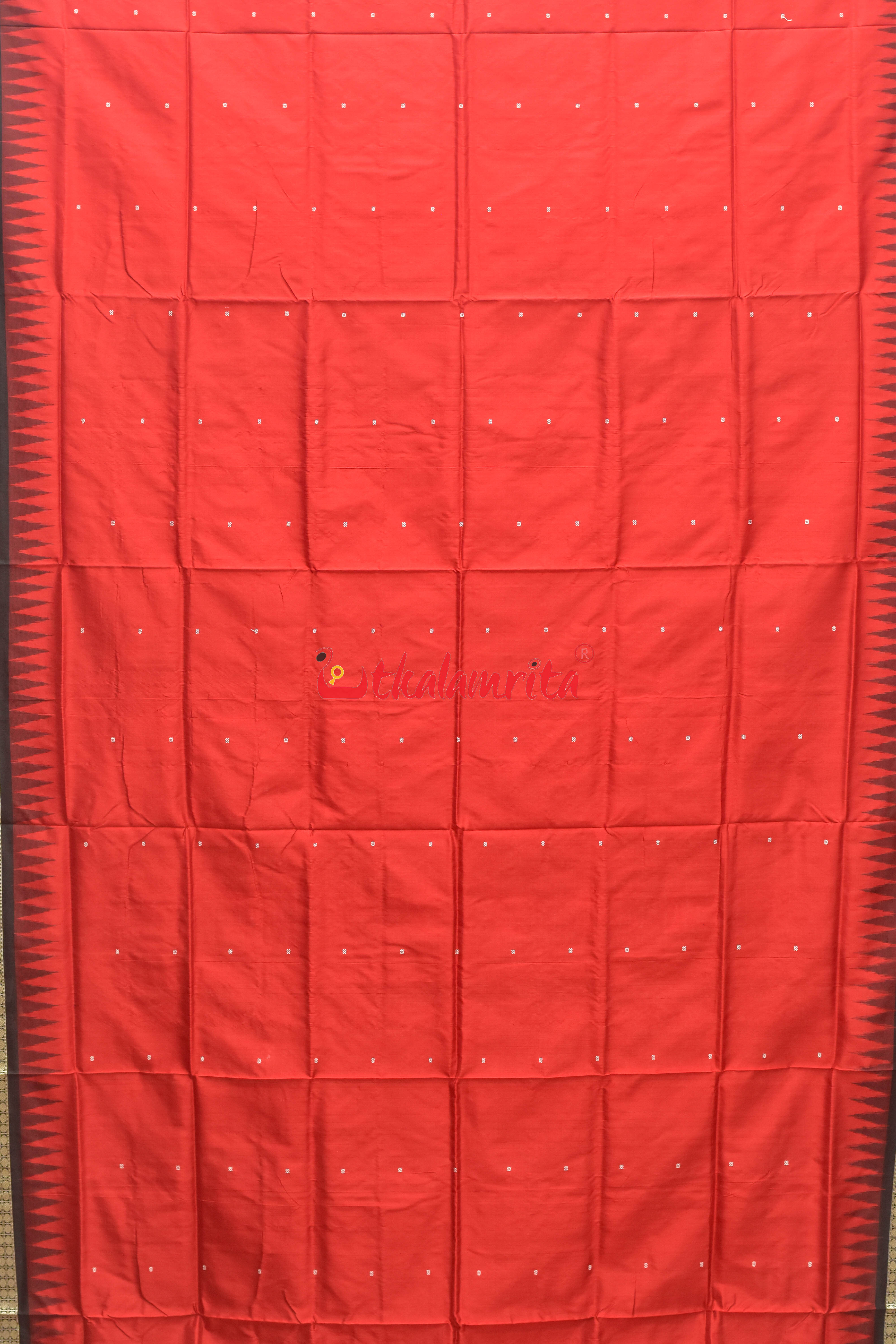 Red Plain Black Bomkai Silk Saree
