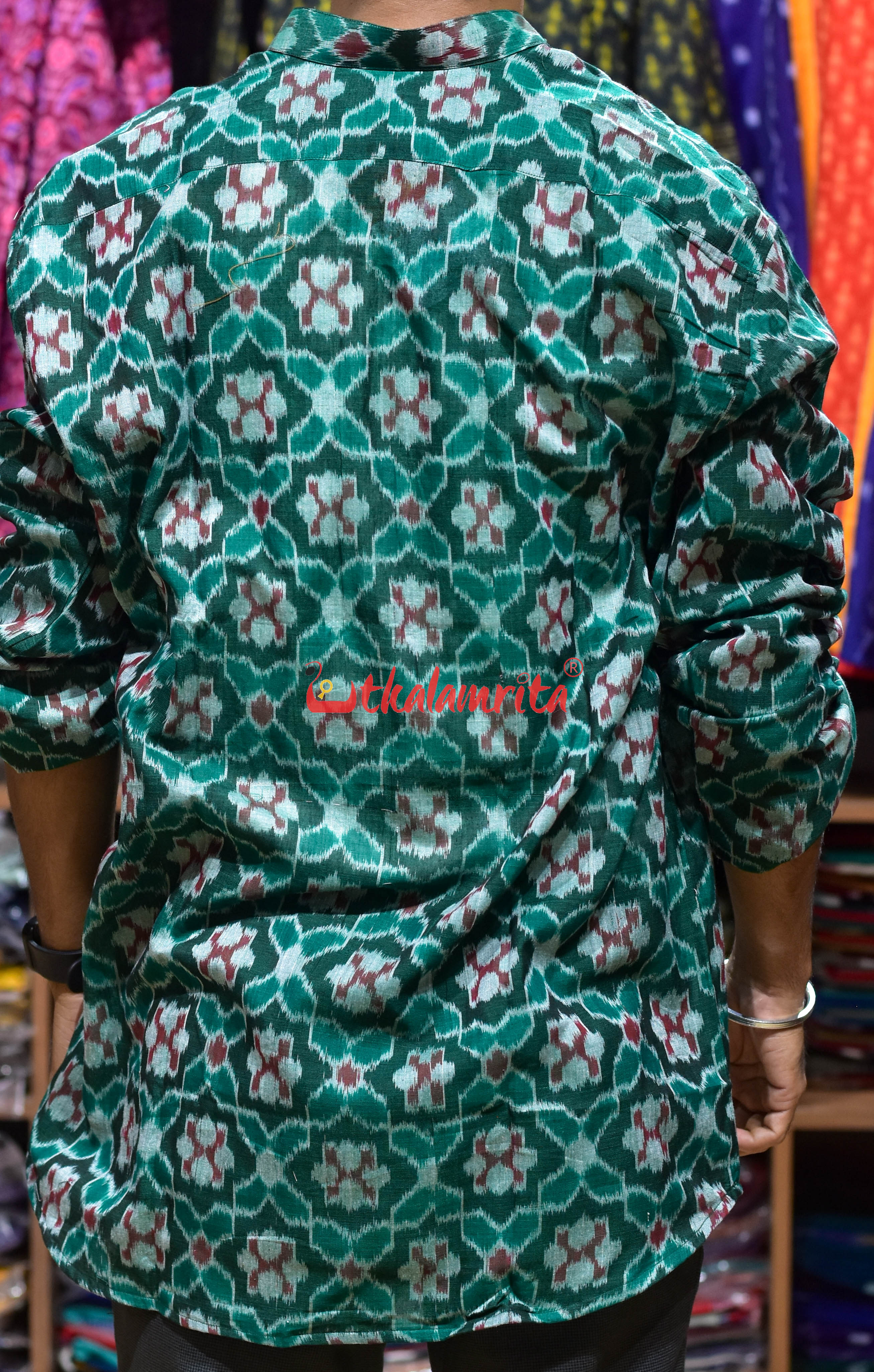 Green Flower Pasapali (Men's Short Kurta)