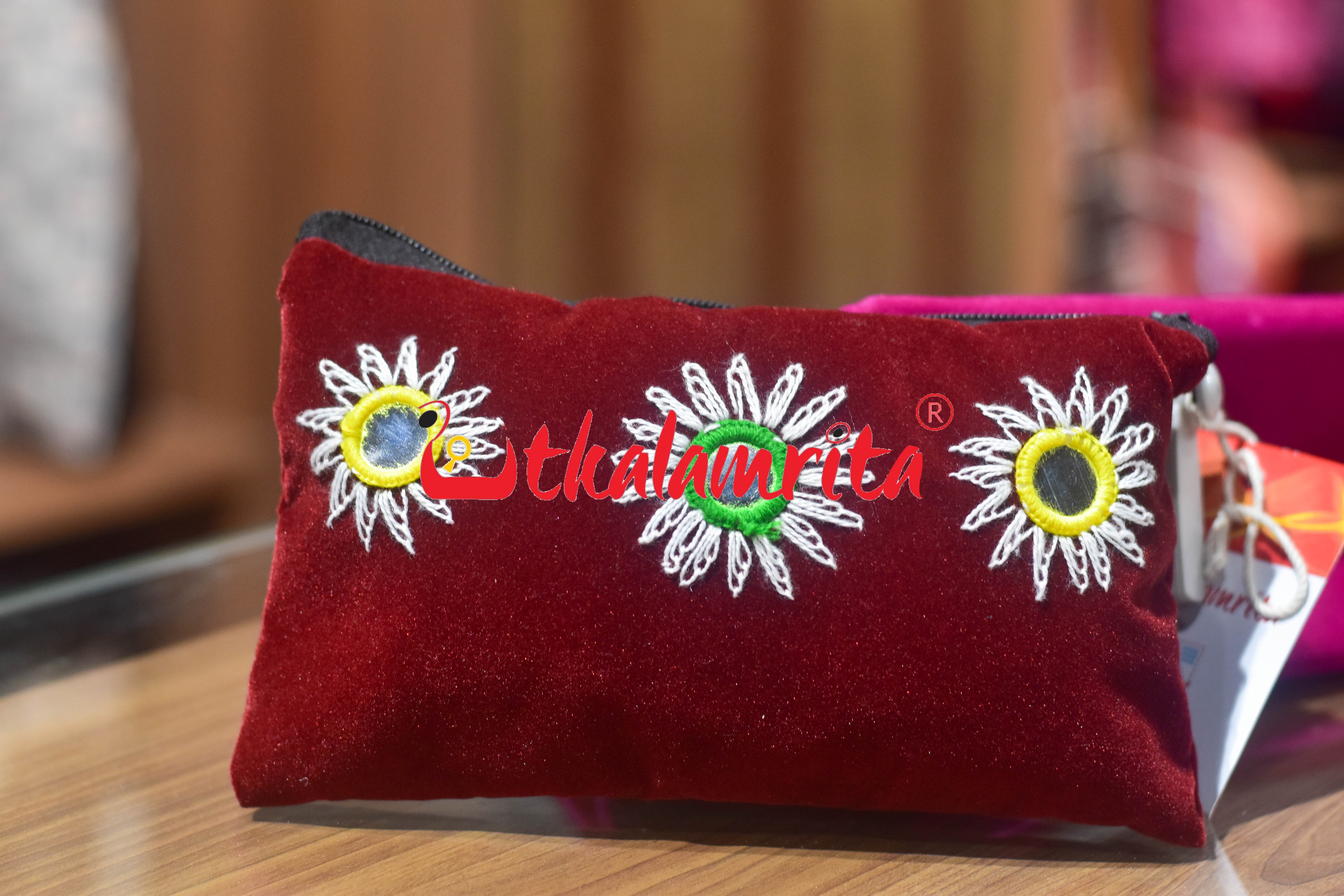 Maroon Velvet Pipli Applique Purse