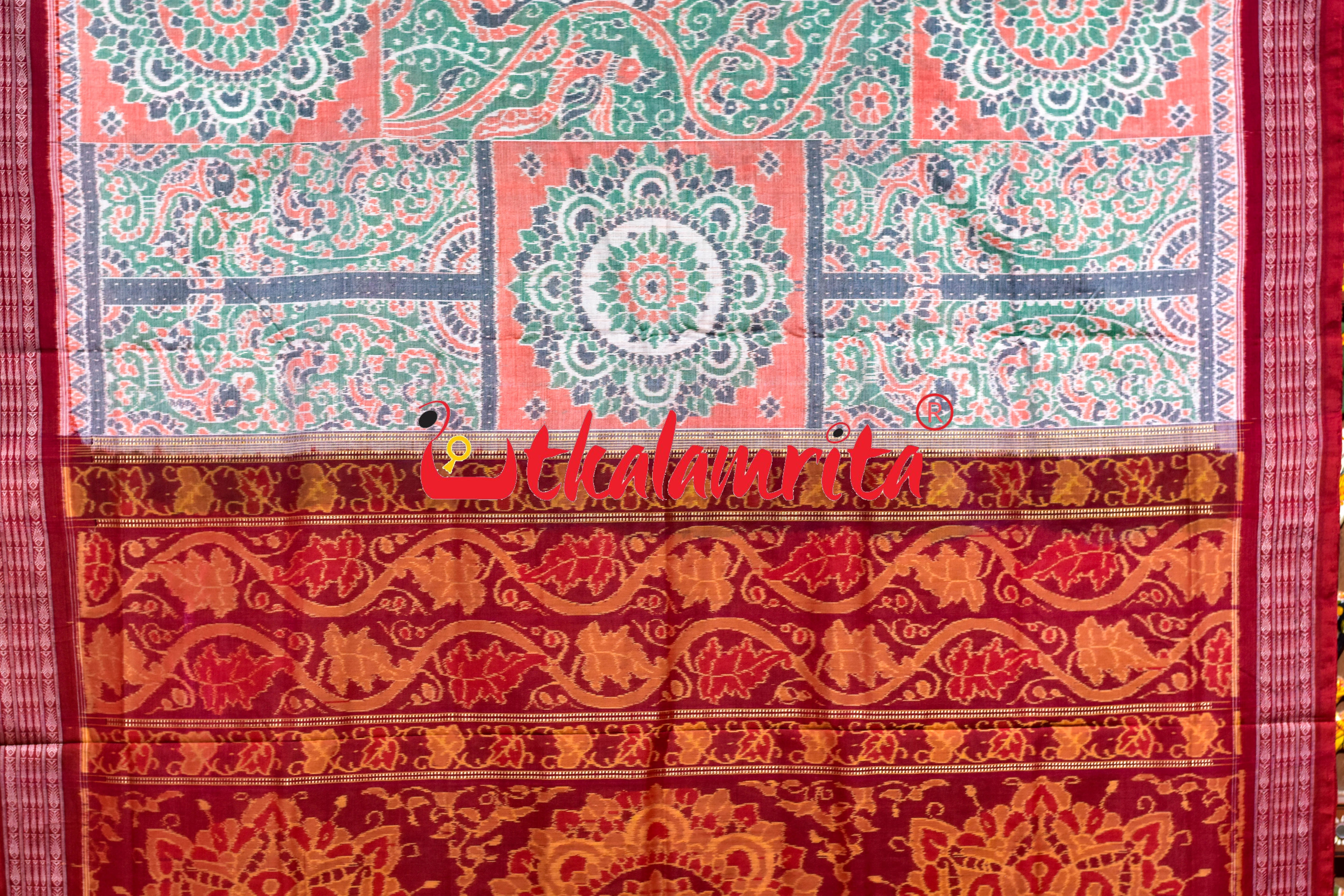 Green Orange Sua Chakra Sambalpuri Cotton Saree