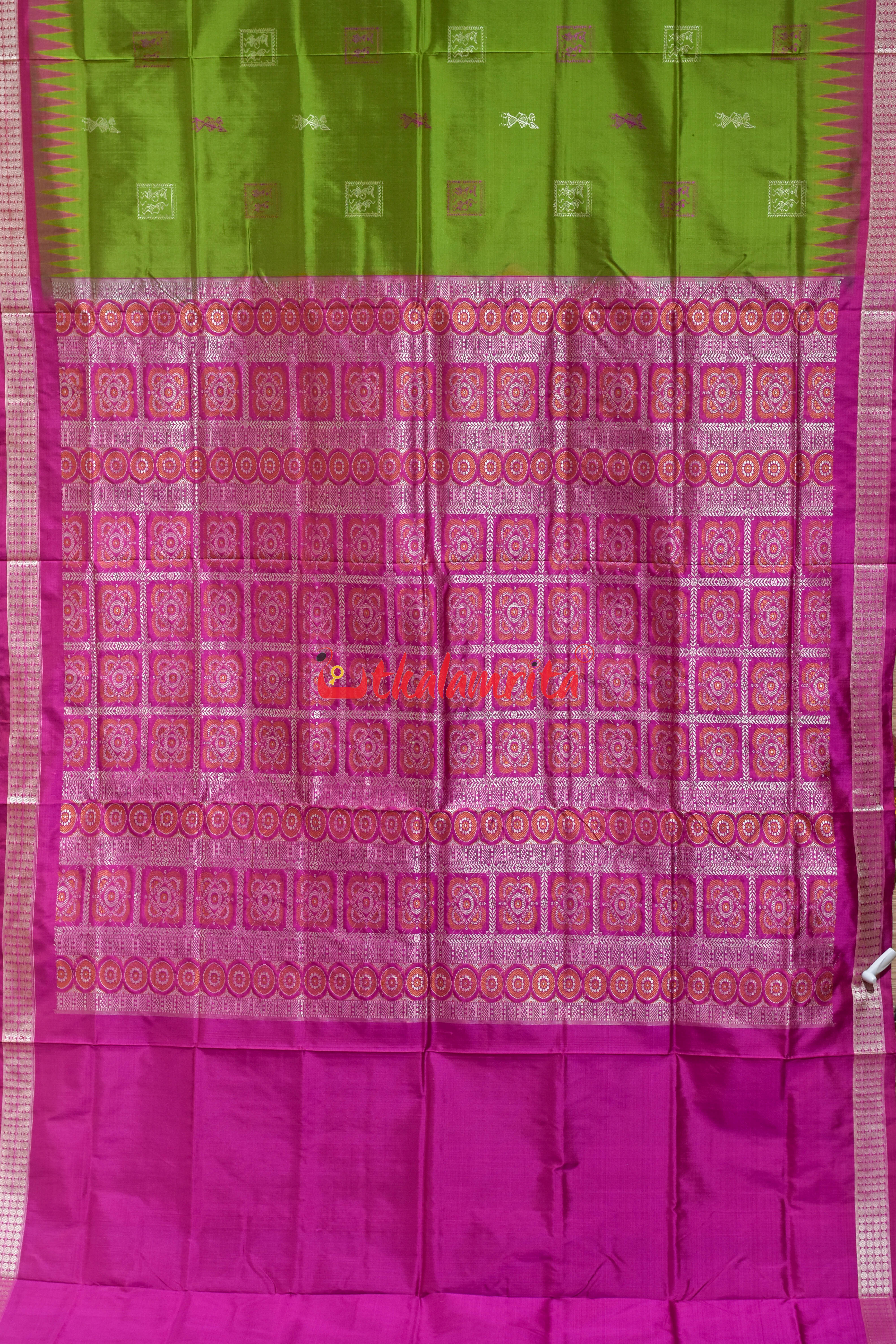 Apple Green Rani Box Tribal Bomkai Silk Saree