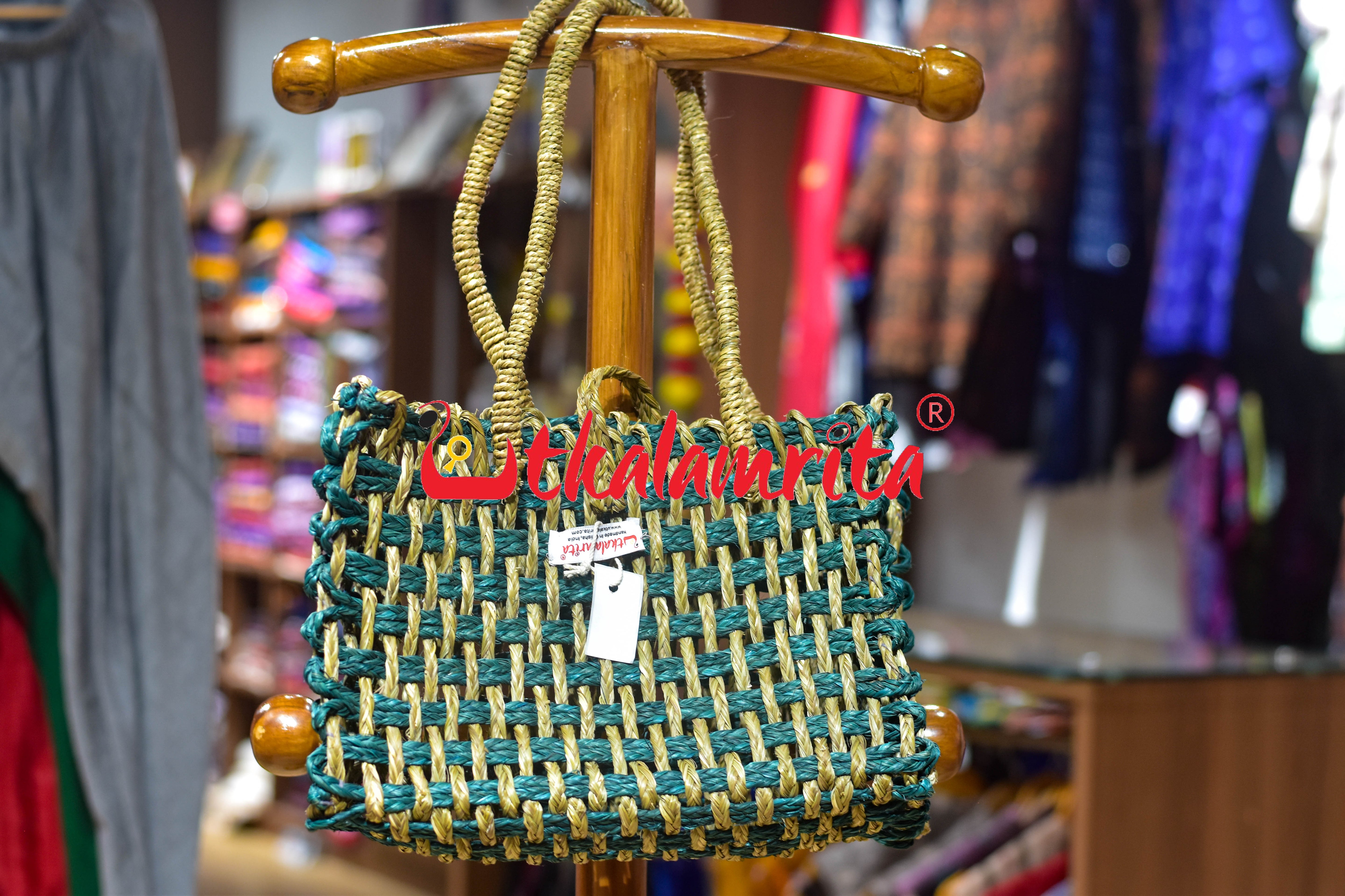Sabai Grass Jali Bag Medium (Natural-Green)